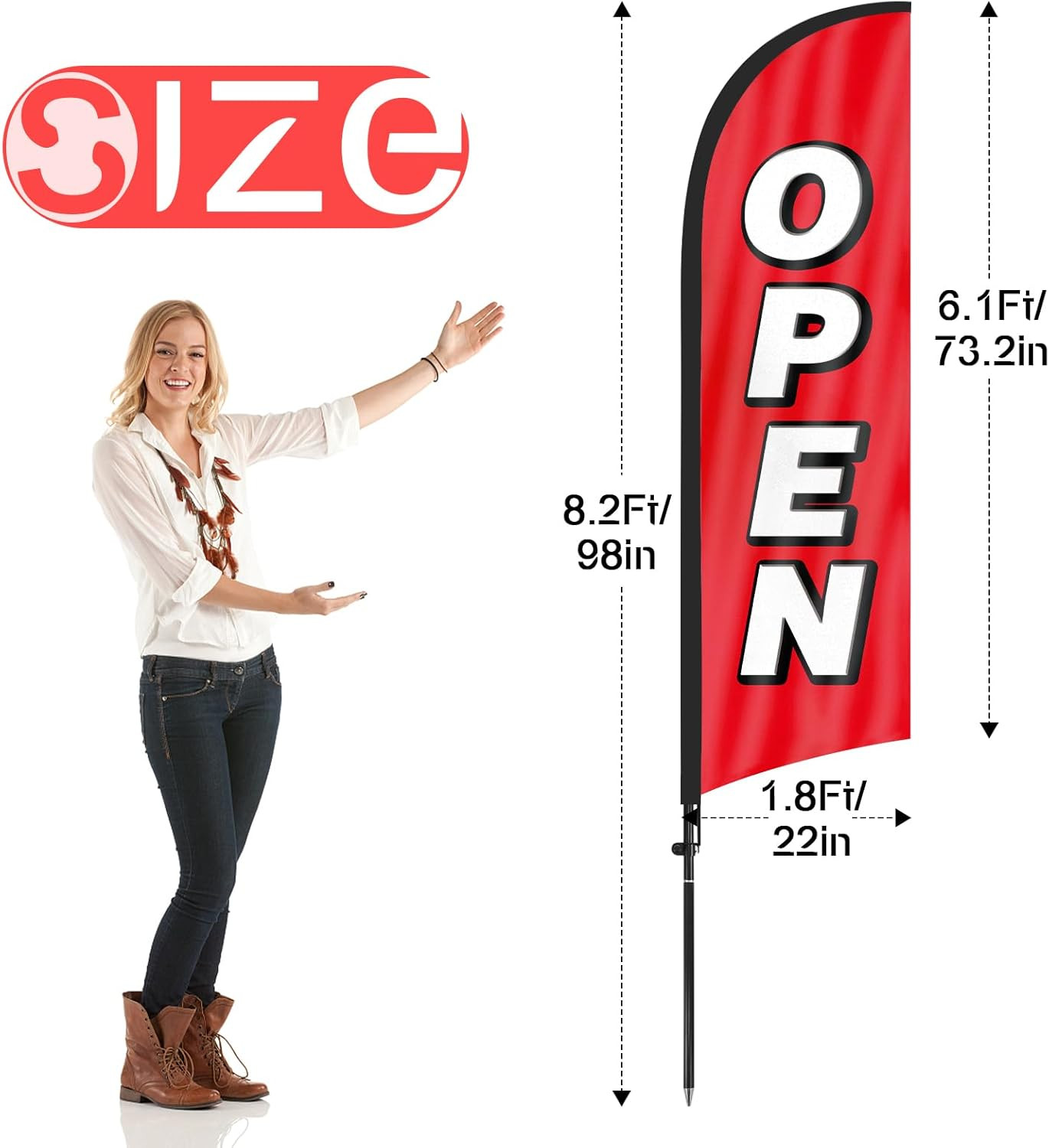 Feather Flag for Business with Pole and Ground Stake – 8ft Open Sign Advertising