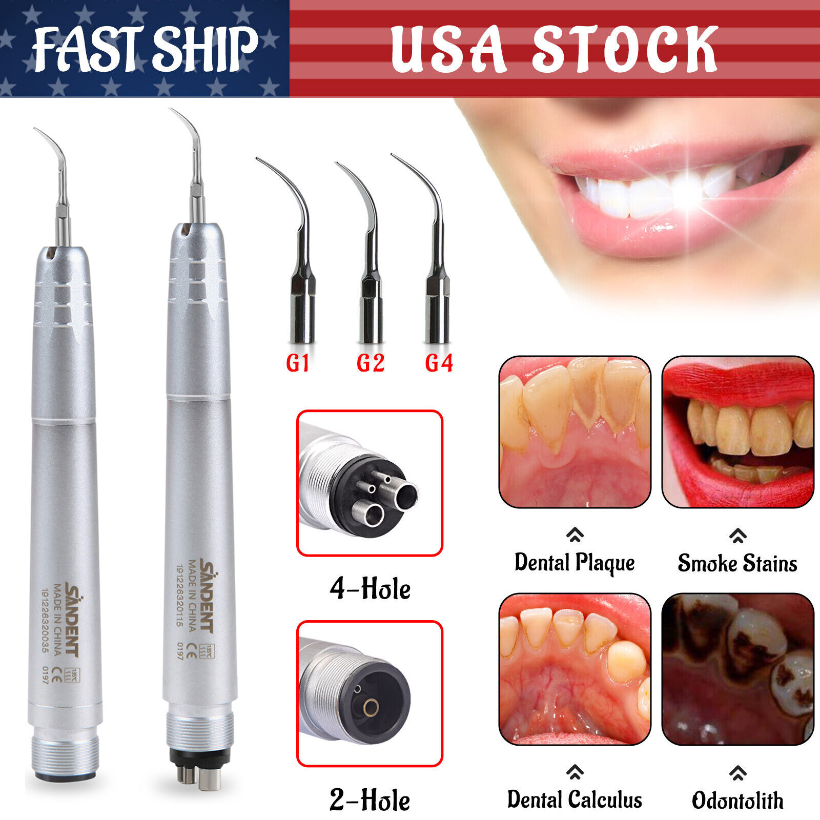 DentalSuper Sonic Ultrasonic Air Scaler Handpiece 2 Hole /4 Hole Scaling