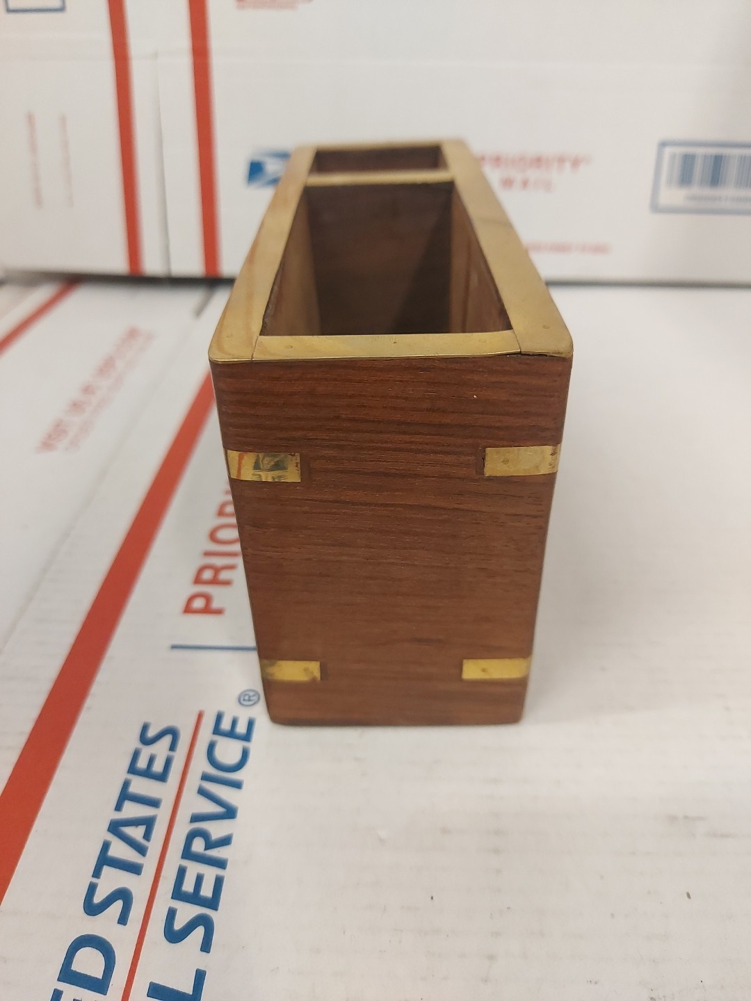 Wooden Pencil Holder Desk Rustic Office Decor Caddys Retro Organizer Wood Brass
