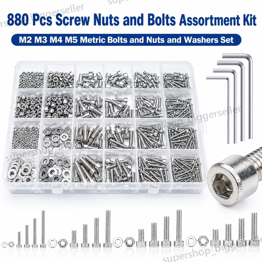 880PCS Metric Screws Assortment Kit, Hex Socket Head Cap, Bolts Nuts Washers New