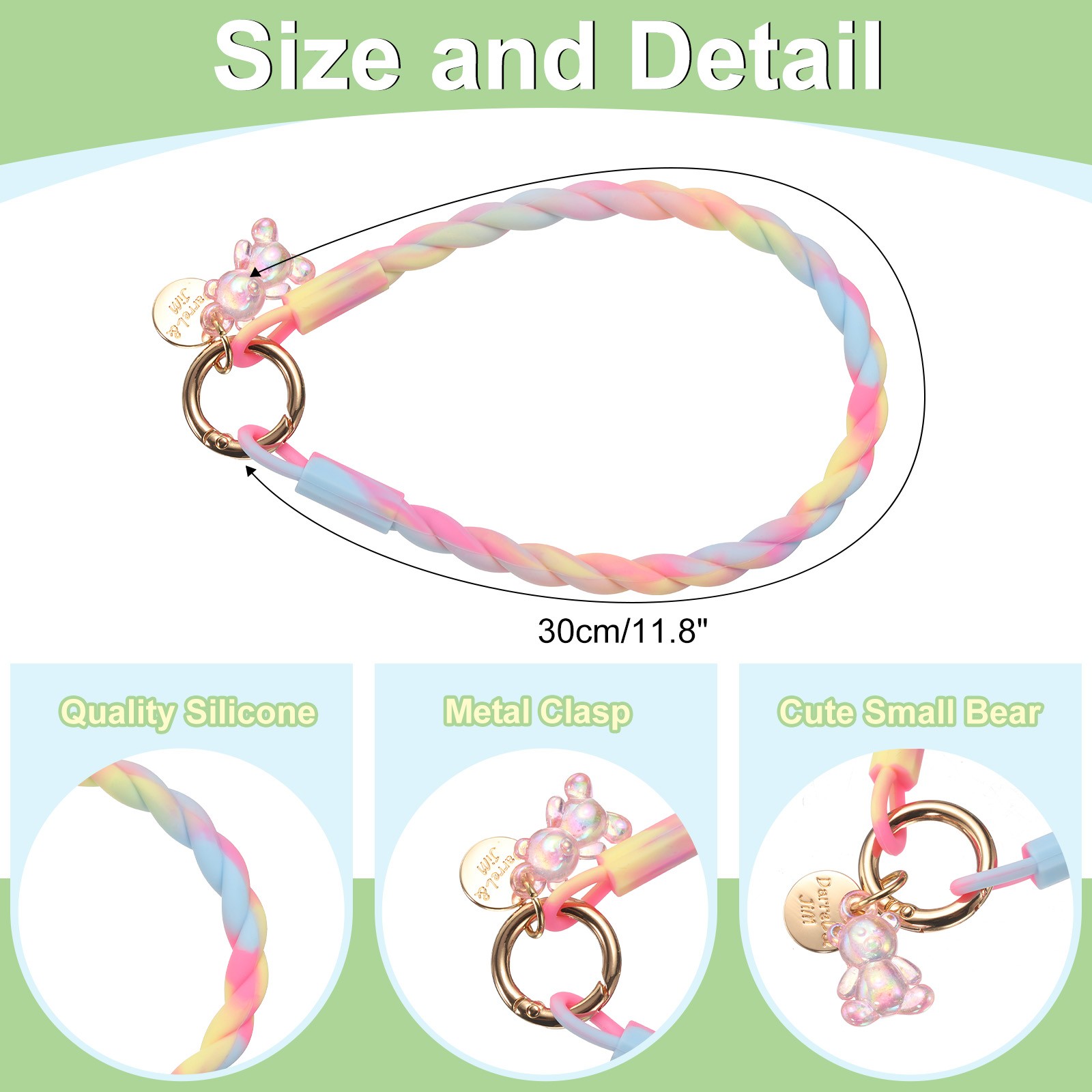 33cm(13″) Phone Wrist Strap with Clasp and Bear (Pink Blue Gradient)