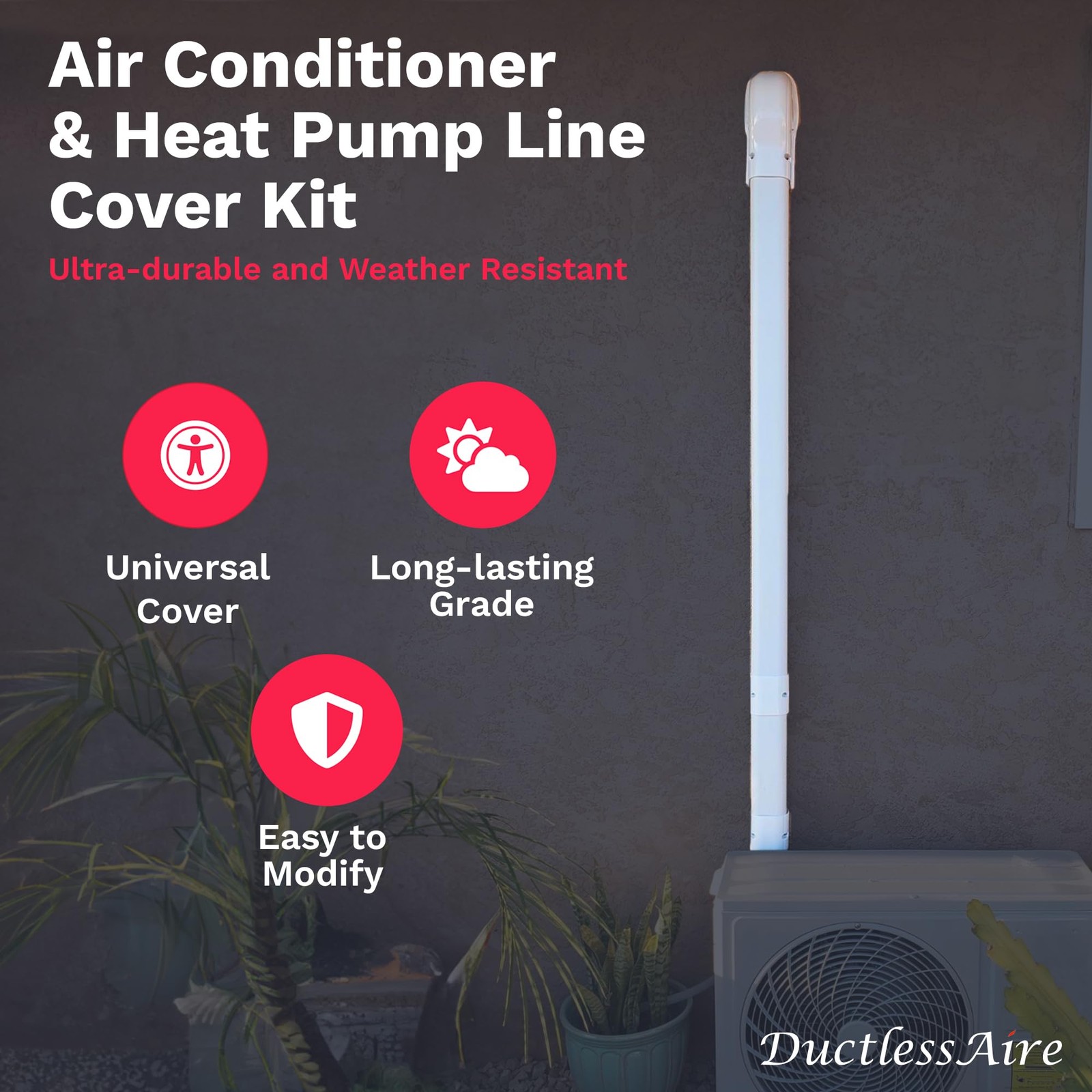DuctlessAire – Mini Split Line Set Cover Kit – Paintable Mini Split Cover for Ai
