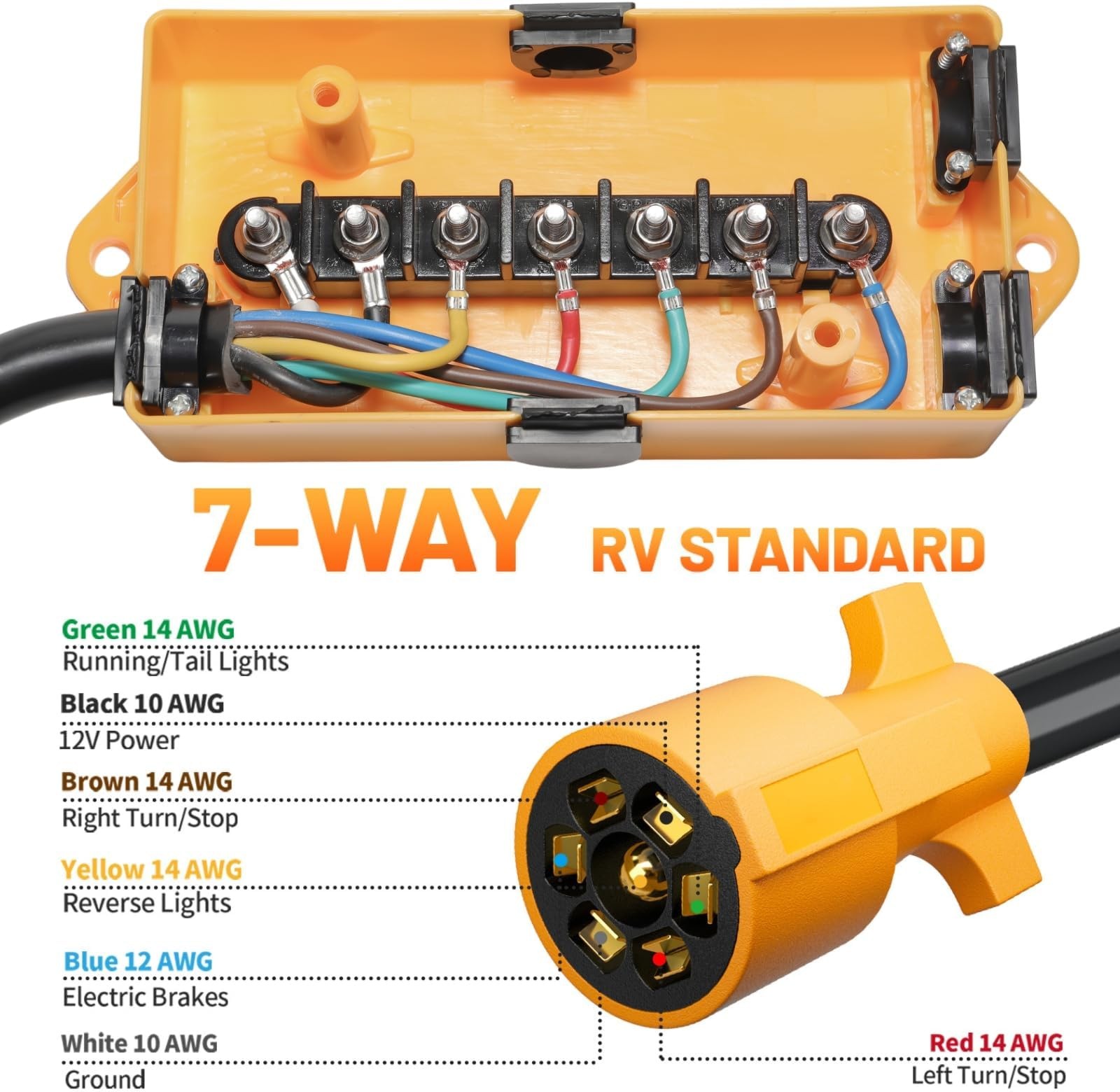 MECMO 7 Way Plug Inline Trailer Cord 8Ft, 7 Gang Junction Box, Heavy Duty 7 T…