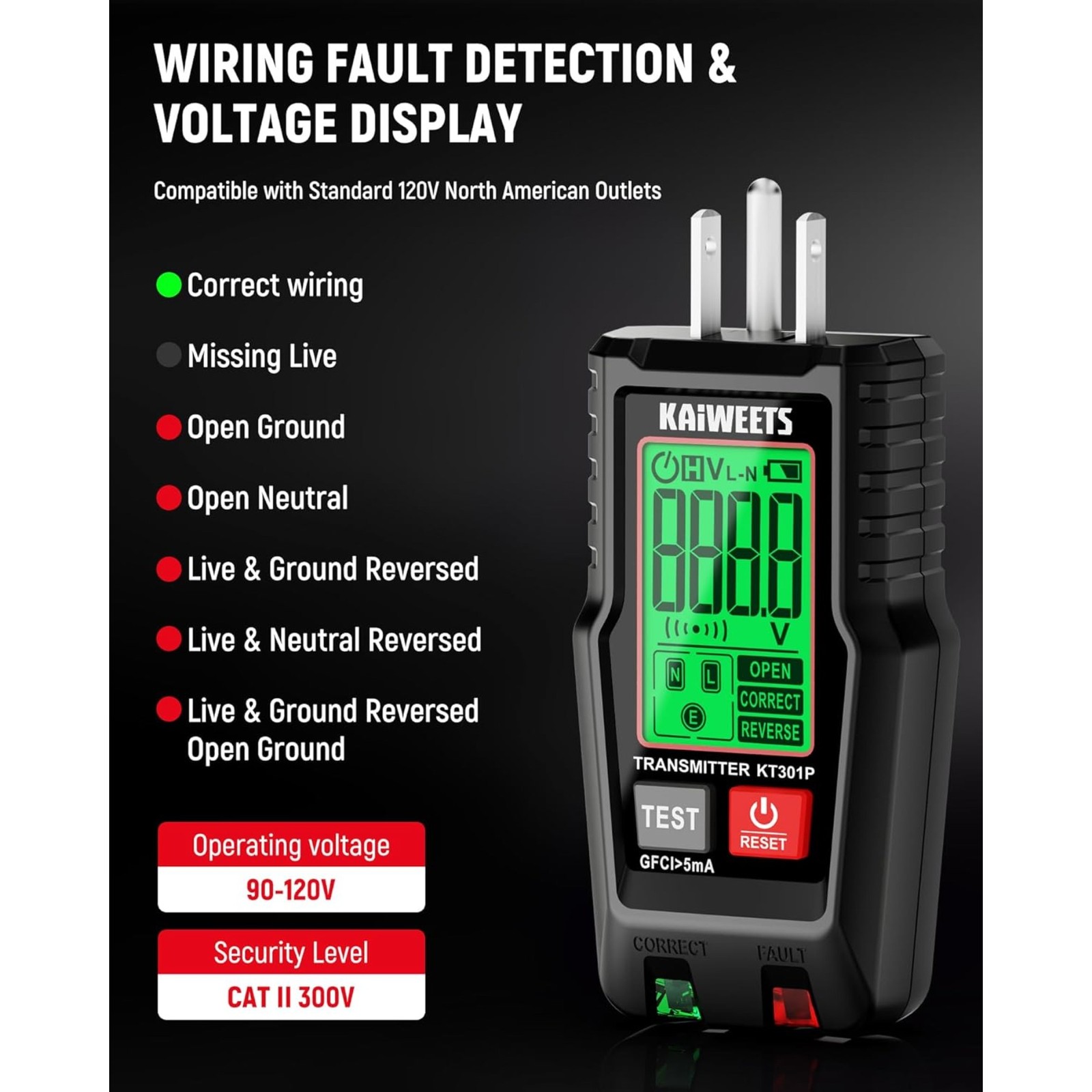 KAIWEETS Circuit Breaker Finder with LCD Display, GFCI Outlet Tester, Electri
