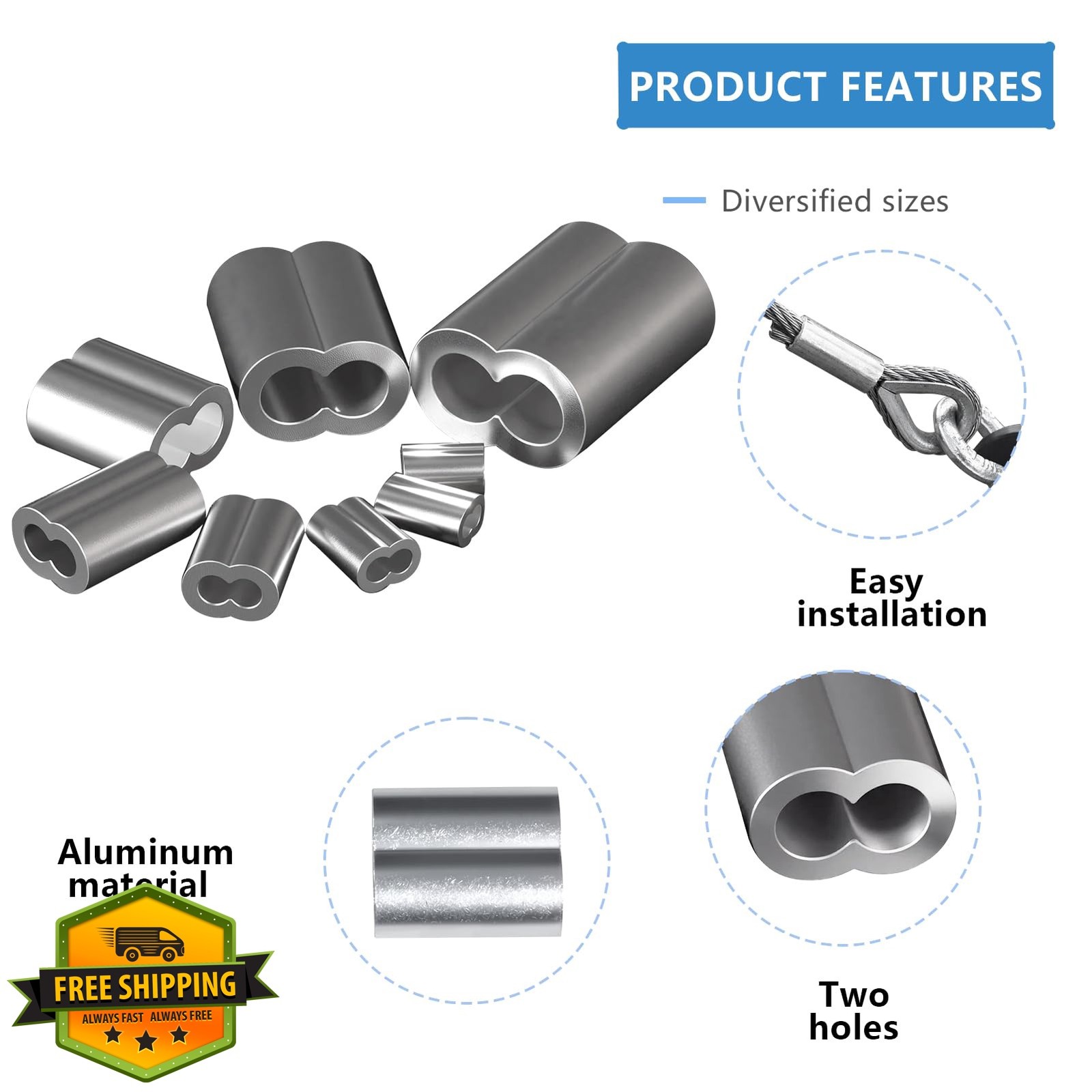 RABECH 5/16″ Aluminum Crimping Loop Sleeves 10pcs