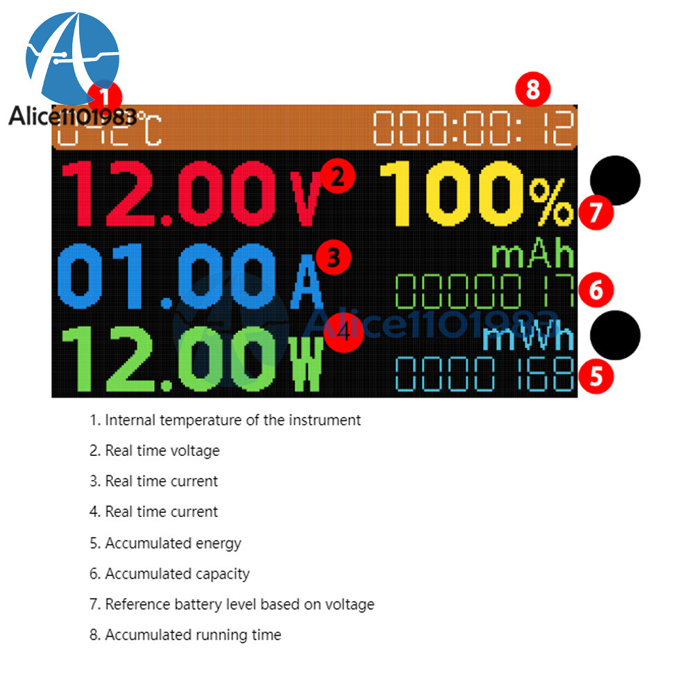 DC 7-200V 20A 1.14″ HD IPS LCD Screen 8-in-1 Multi-function Power Voltage Meter
