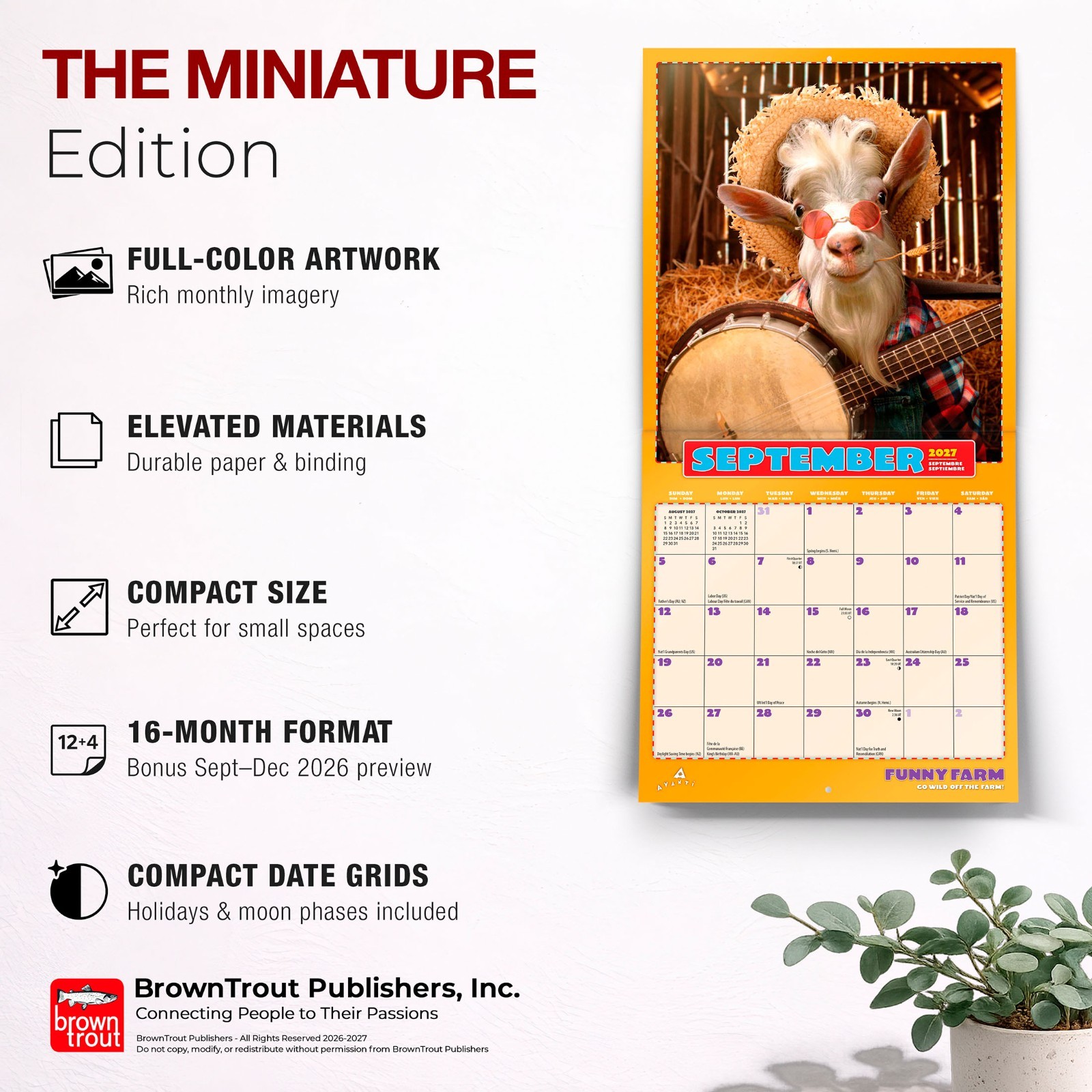 Avanti Funny Farm OFFICIAL | 2027 7×14″ (Hanging) Monthly Mini Wall Calendar