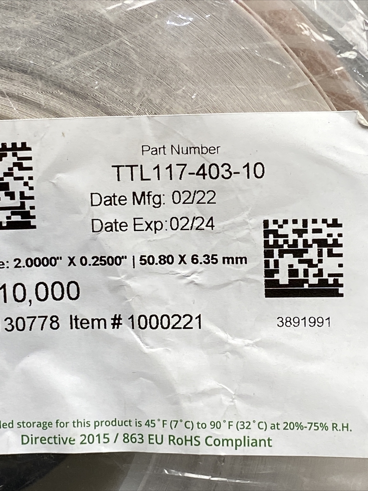 New Identco TTL117-403-10 White Labels 2.0000 X .2500