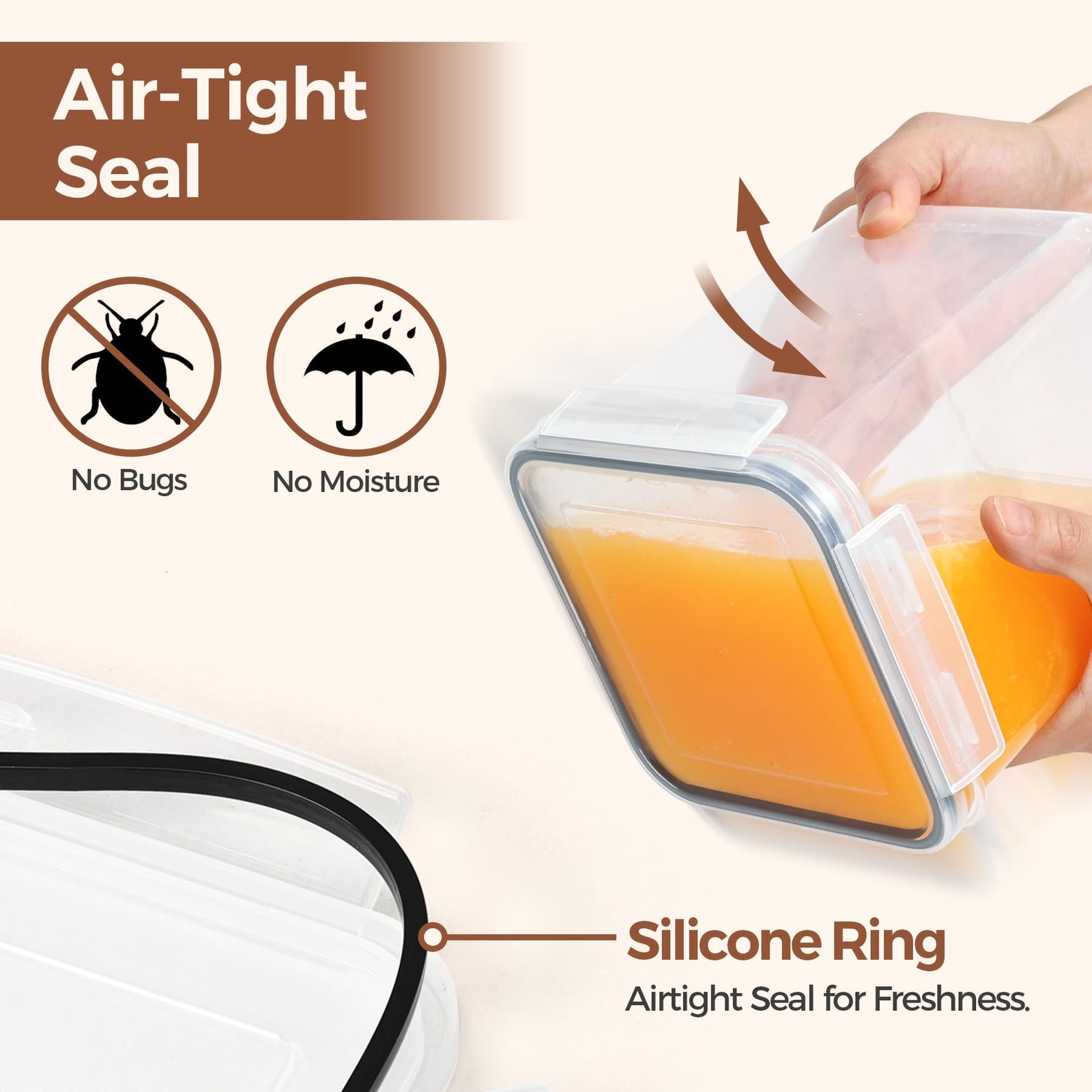 ComSaf Storage Containers Set of 3 Square 5.2L + 2.5L x 2 Airtight Food