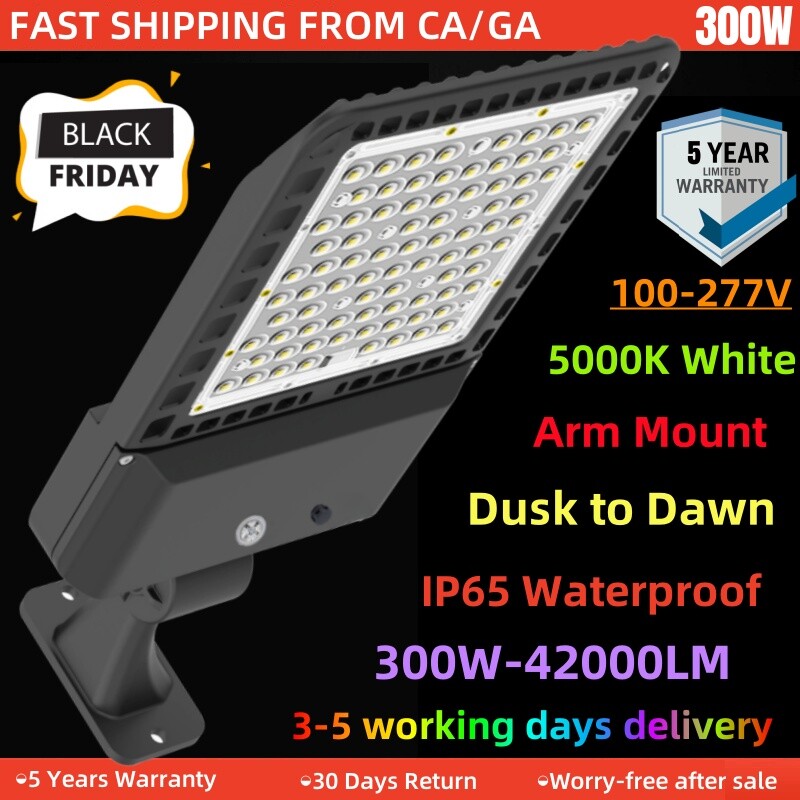 300W LED Parking Lot Light Commercial Outdoor Shoebox Street Pole Lights Fixture