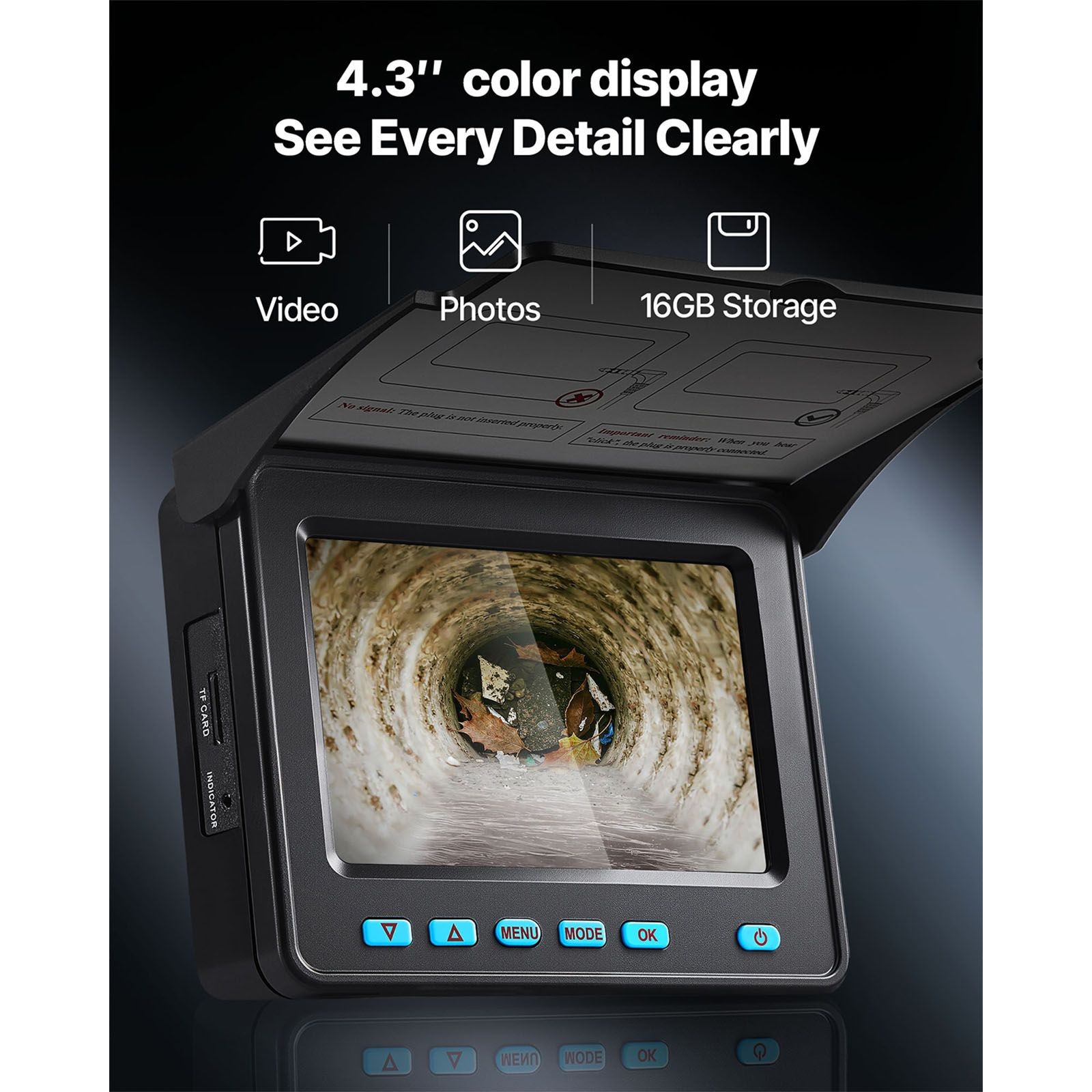 Drain Inspection Camera 4.3in 164ft IP68 6LED