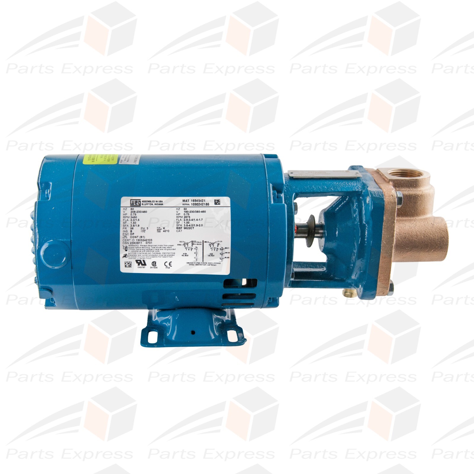 BURKS PUMP MODEL# 37CT7M, 3/4 HP, 208-230/460V, 3-PHASE, 60Hz, RPM 3450, 8.3 gpm