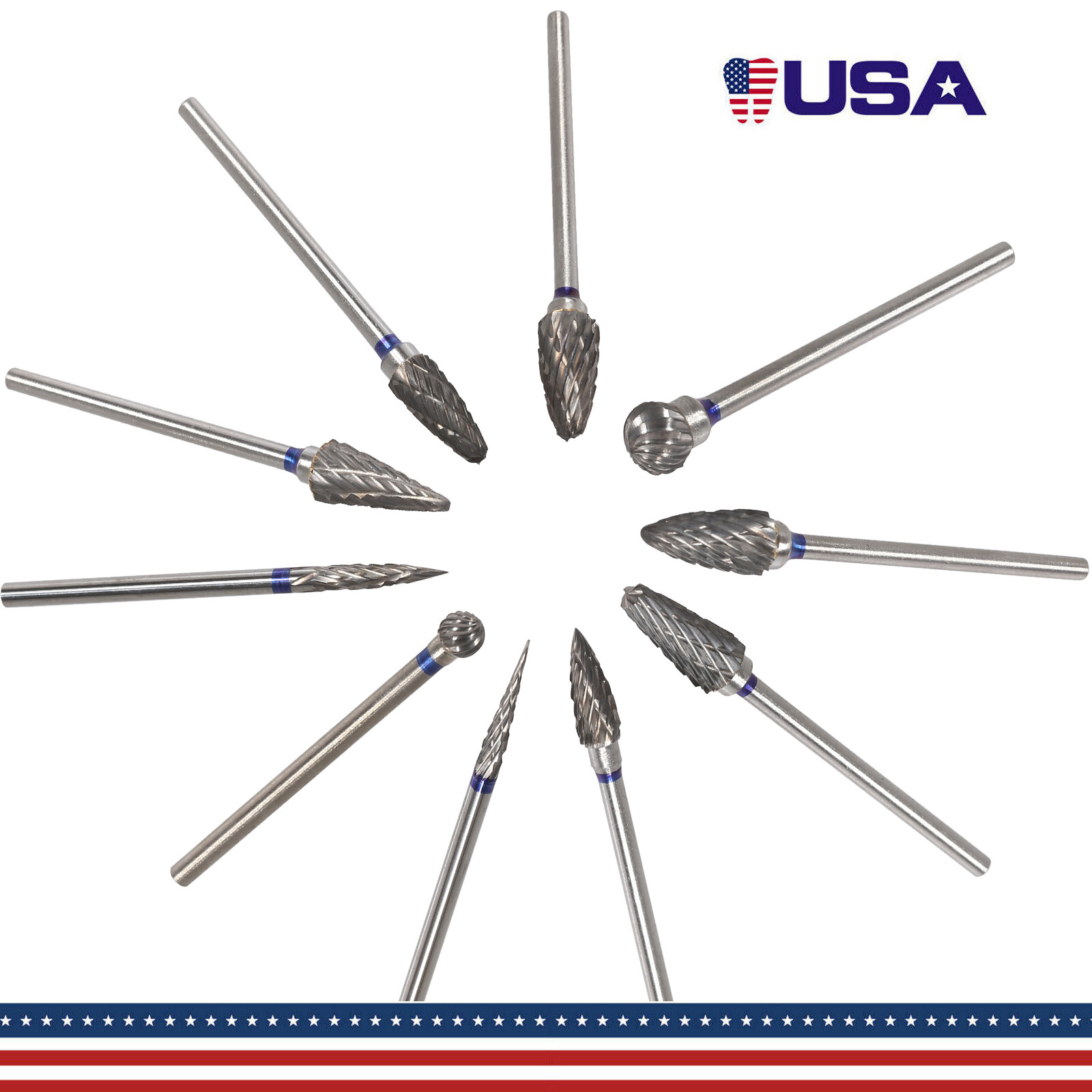 10pcs Dental Lab Polishing Bur Drills Tungsten Steel Carbide Burs HP 2.35MM ns
