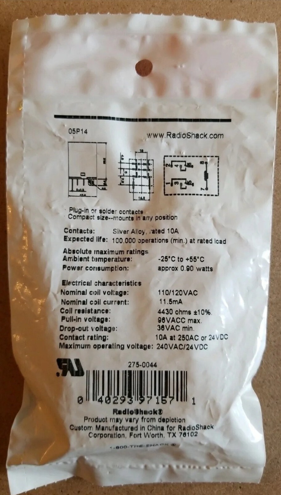 NEW! RadioShack DPDT 10A 125VAC Plug-In Relay 275-0044 2750044 *FREE SHIPPING*