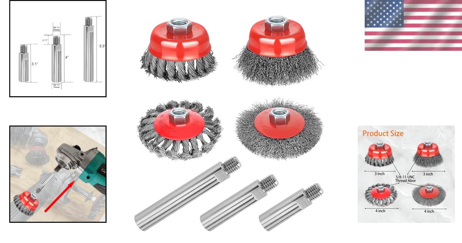 Wire Wheel Brush Set for Angle Grinder Coarse Rust Removal Surface Prep