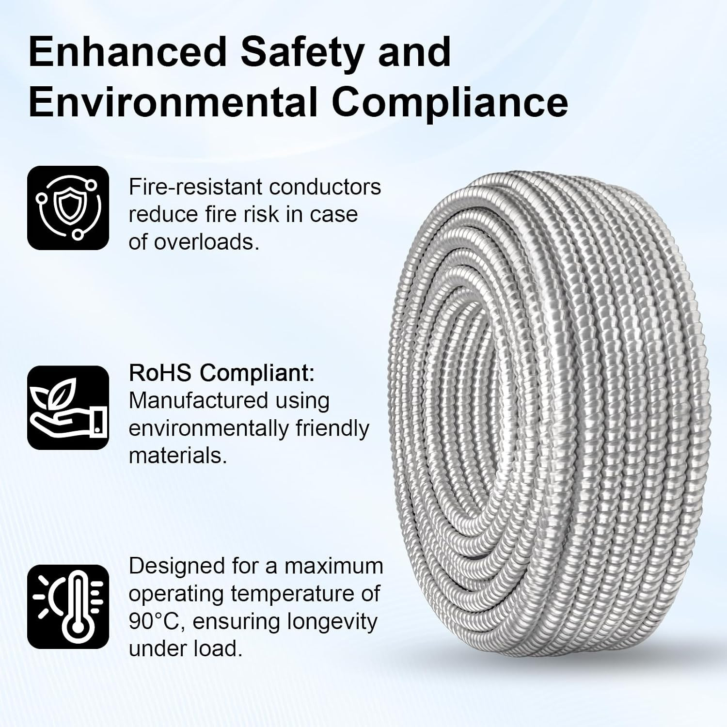 8 AWG/2 Metal Clad (MC) Armor Cable with Ground, 100FT Stranded Copper Conductor