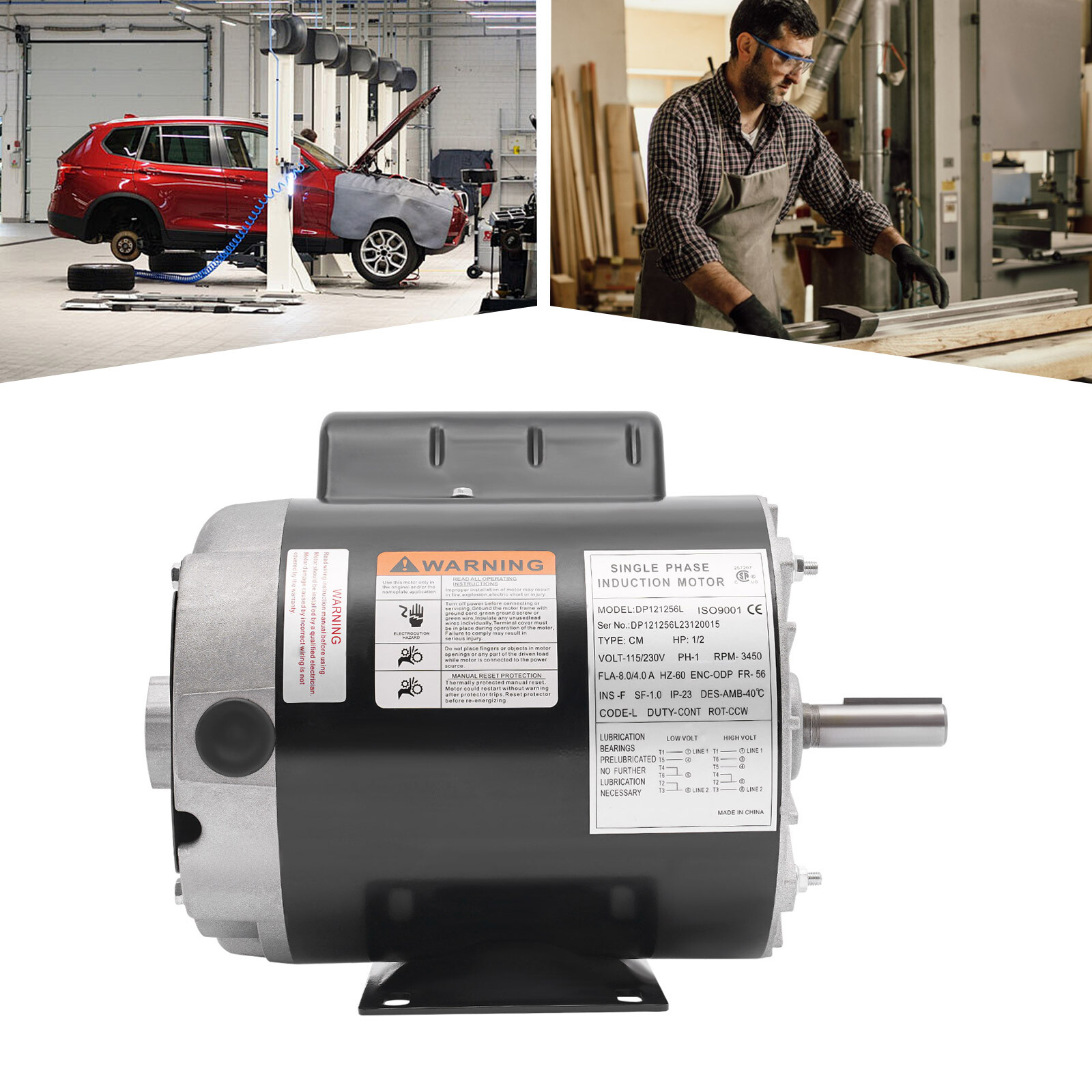 1/2HP Electric Motor 3450RPM General Purpose Single Phase Motor 115V/230V 104℉