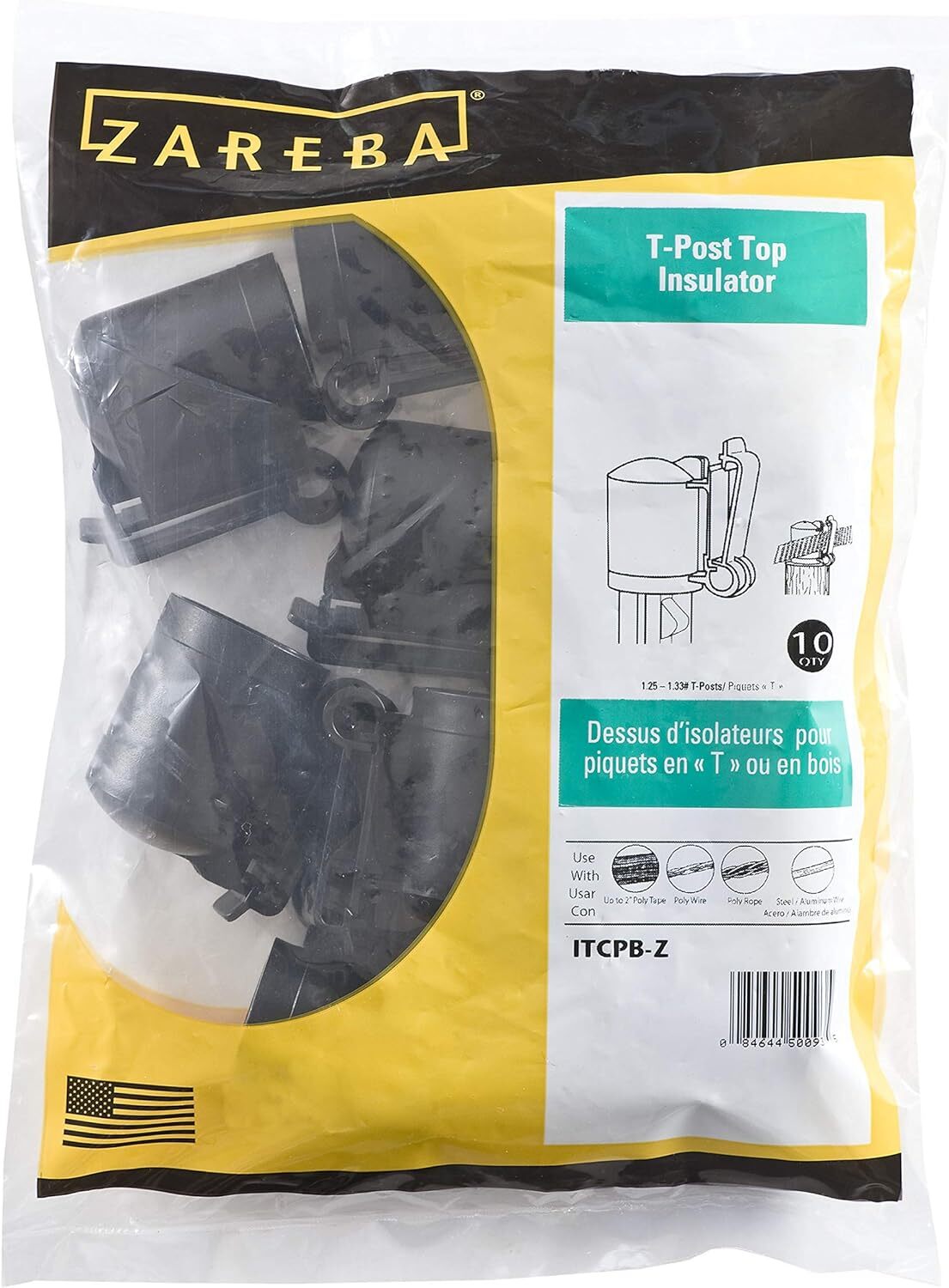 ITCPB-Z T-Post Safety Cap and Insulator, 10 per Bag, Black