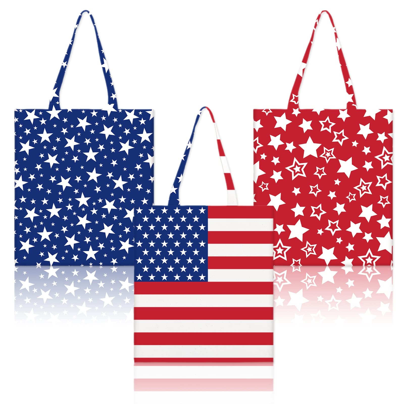 3Pcs Patriotic Canvas Tote Bags Red Blue Star American Flag Grocery Shopping Bag