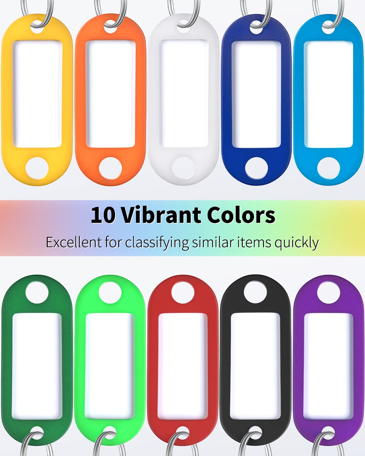 Uniclife 40 Pack Tough Plastic Key Tags with Split Ring 40 Pack, Multicolored