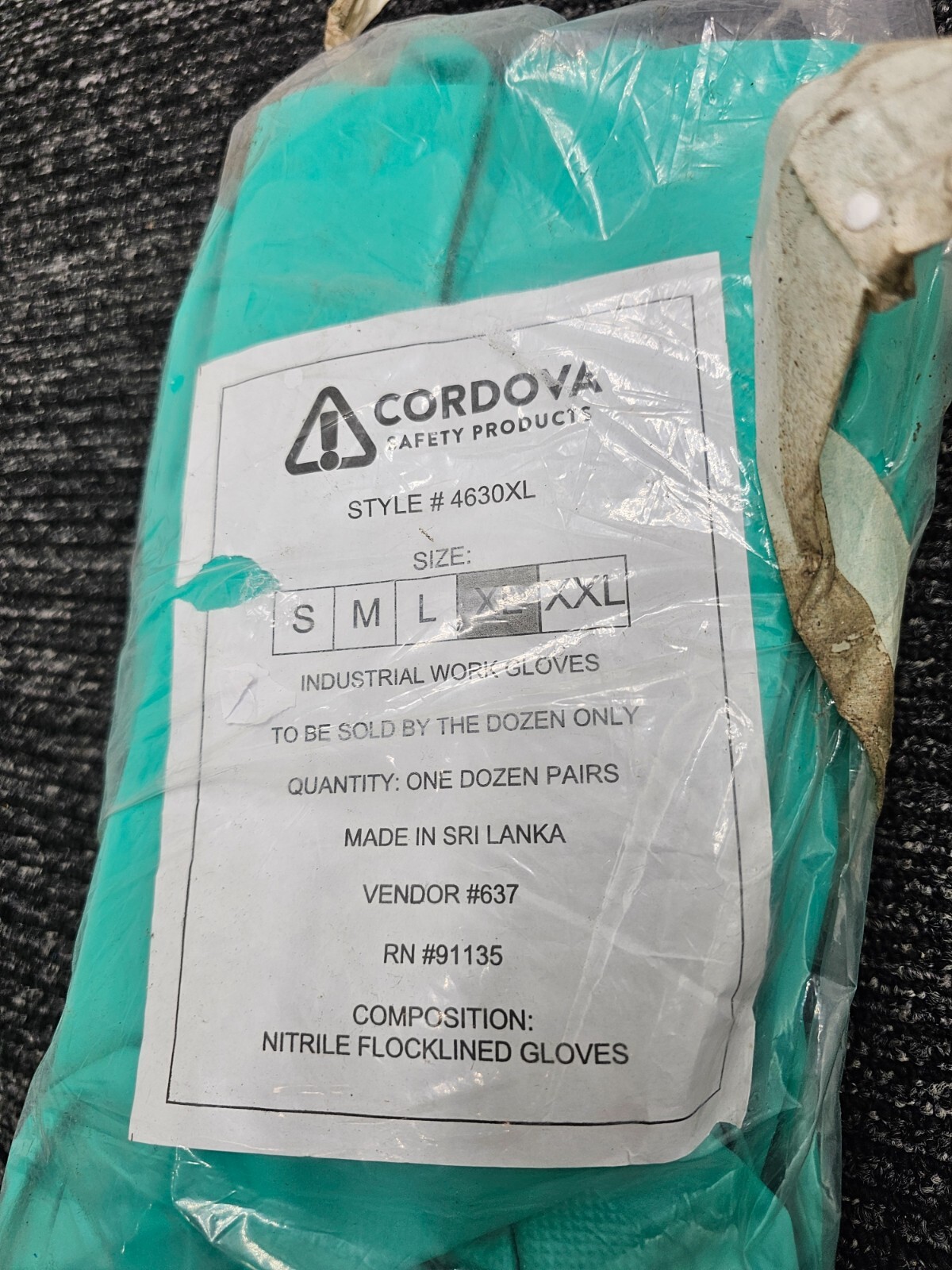 (QTY 12 Pairs) Cordova 4630XL Nitrile Flocklined Industrial Work Gloves XL