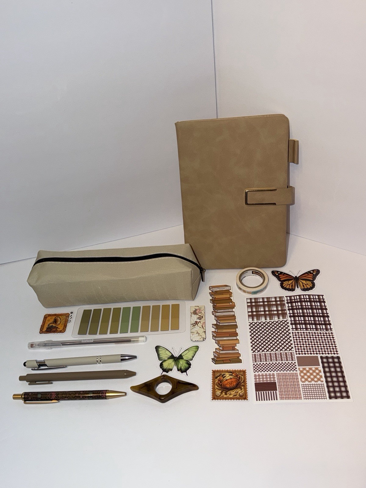 Beige Journal with various matching Stationary 16 piece Lot