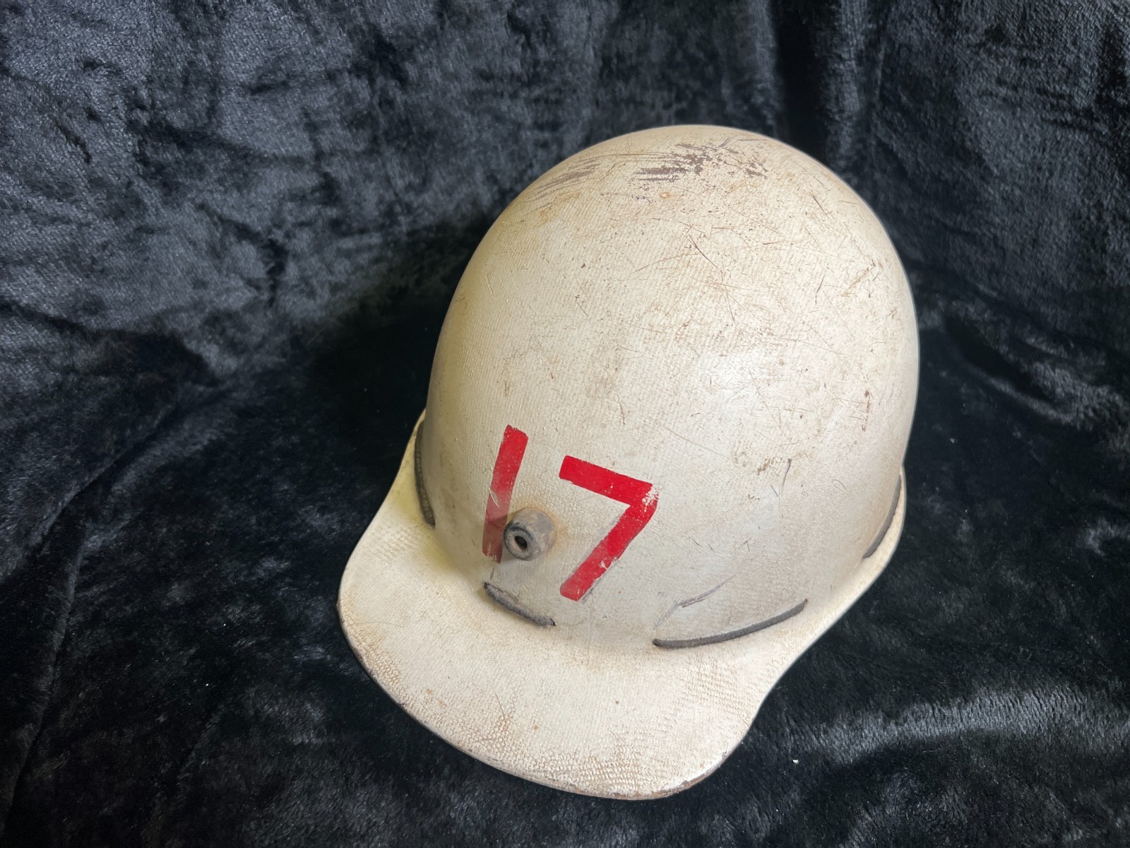 Vintage MSA Skullgard Fiberglass Hard Hat Stencil 17 Red White Miner Cap 1950s
