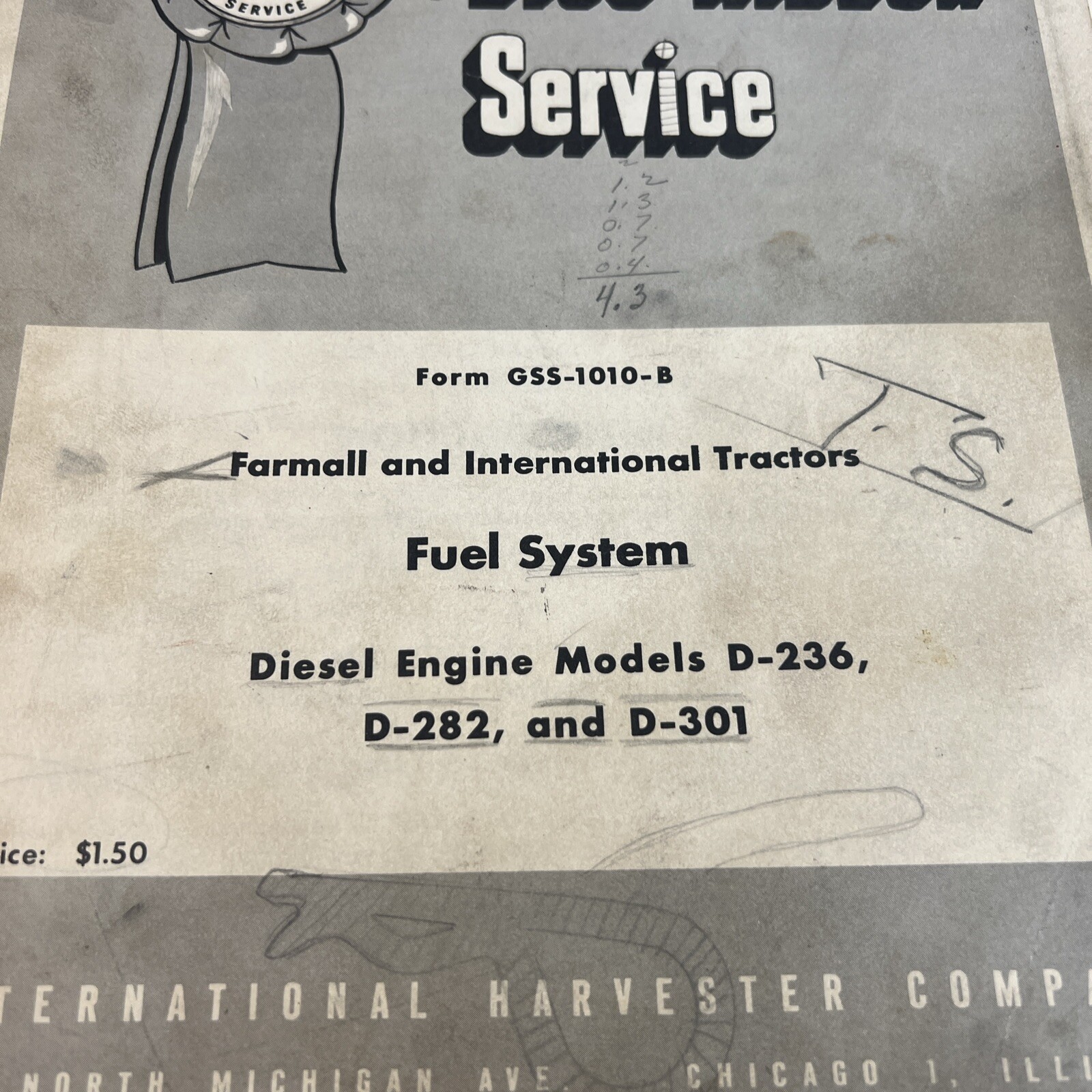 INTERNATIONAL FARMALL D-236 D-282 FUEL SYSTEM SERVICE SHOP REPAIR MANUAL GSS1010
