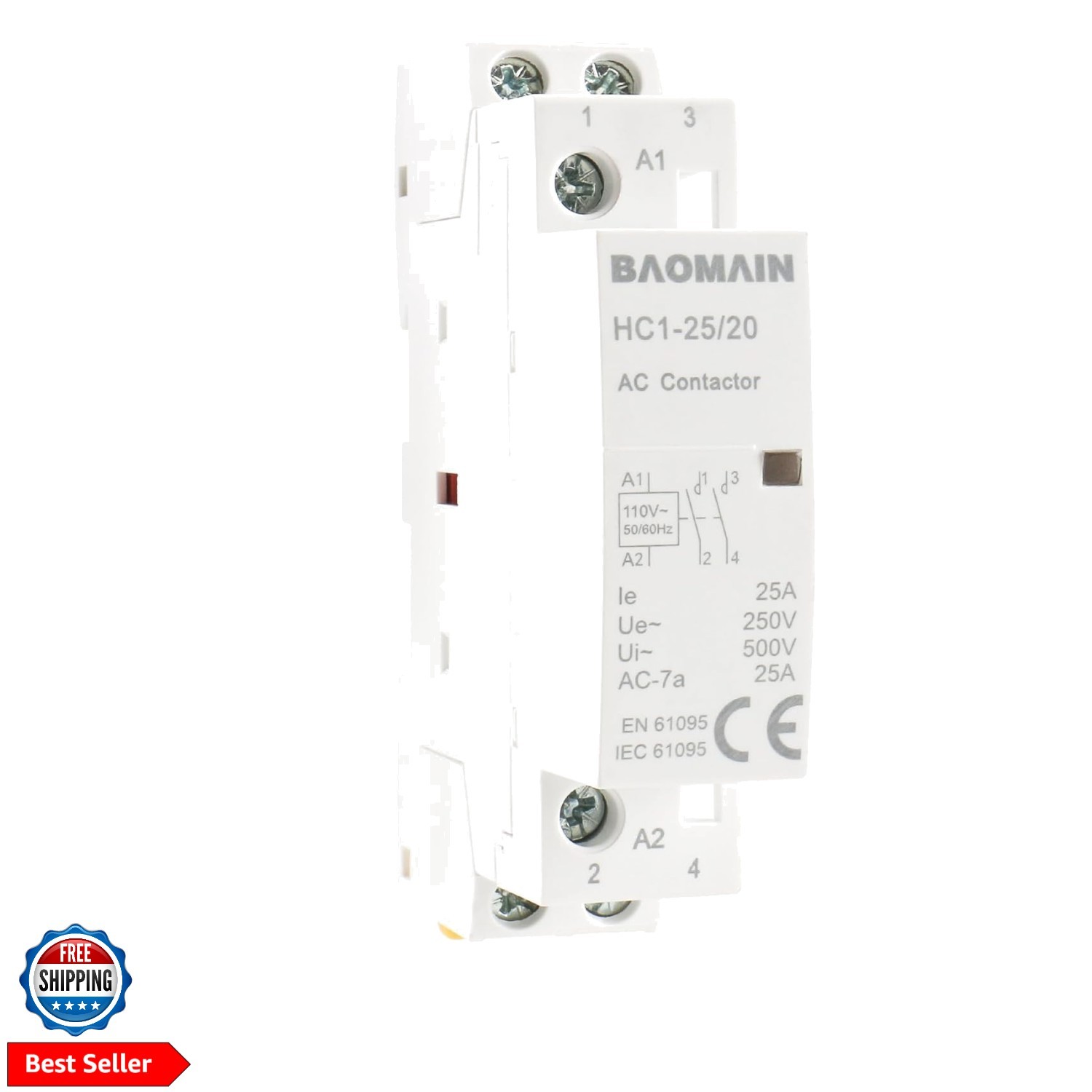 110V AC 2-Pole Modular Contactor, 25A 2NO Normally Open, DIN Rail Mount for H…