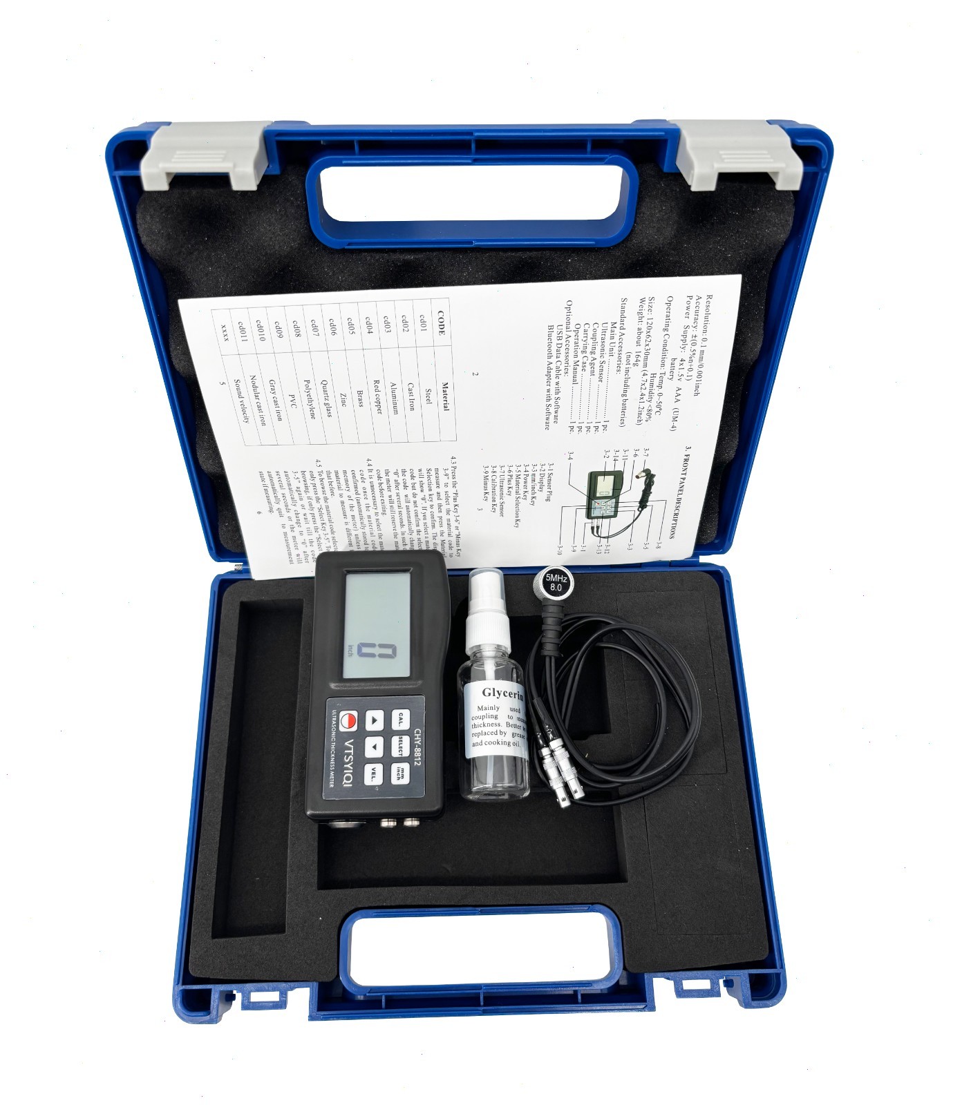 Portable Ultrasonic Thickness Tester with Range 0.05~8inch Resolution 0.1mm New