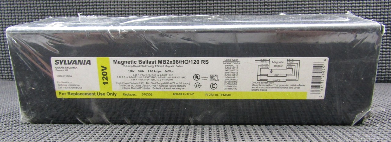 SYLVANIA MB2x96/HO/120 RS 120V 60HZ 2.05A MAGNETIC BALLAST – FACTORY SEALED