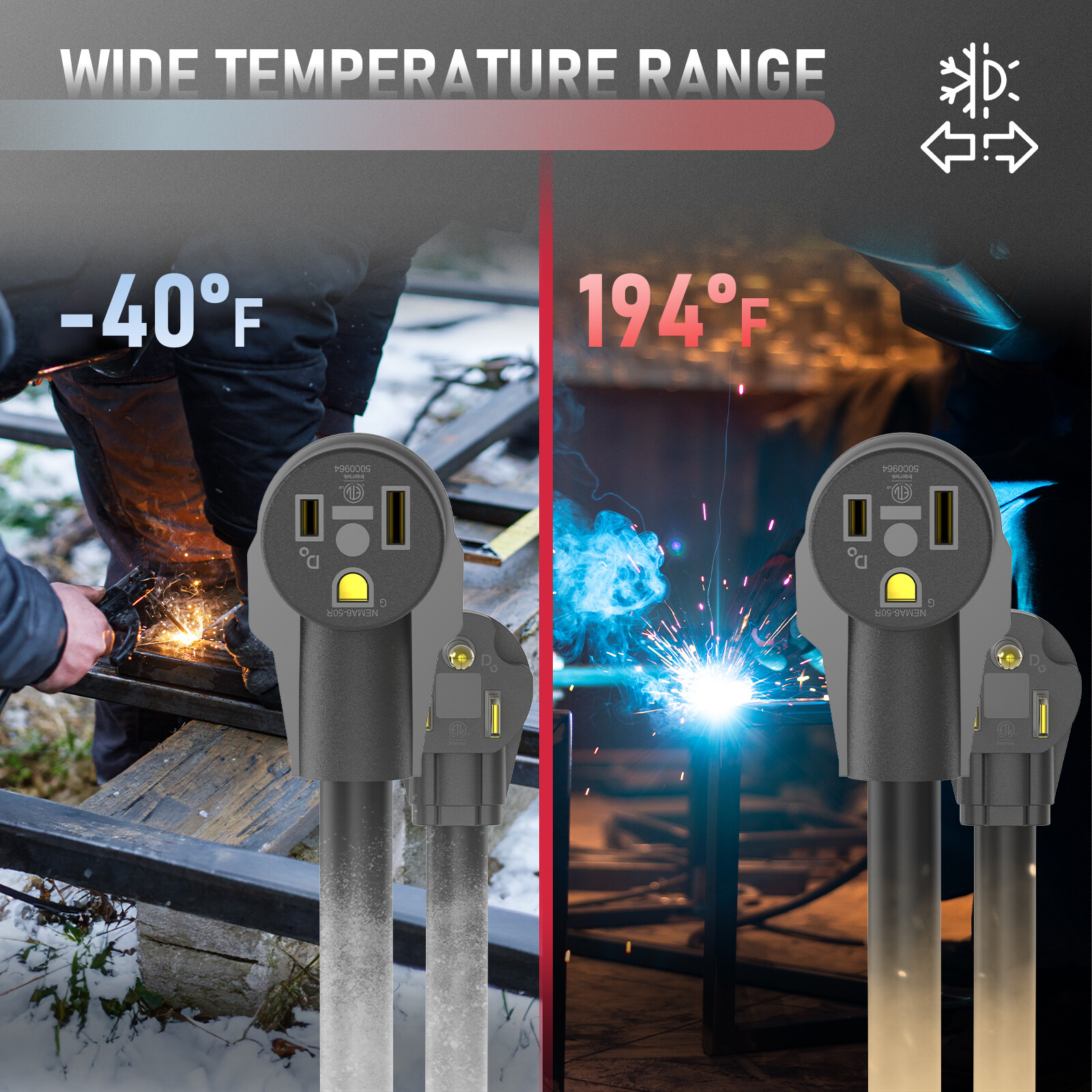 40ft 250V 50A Welder Extension Cord, 8 AWG Power Extension for Welding Machines