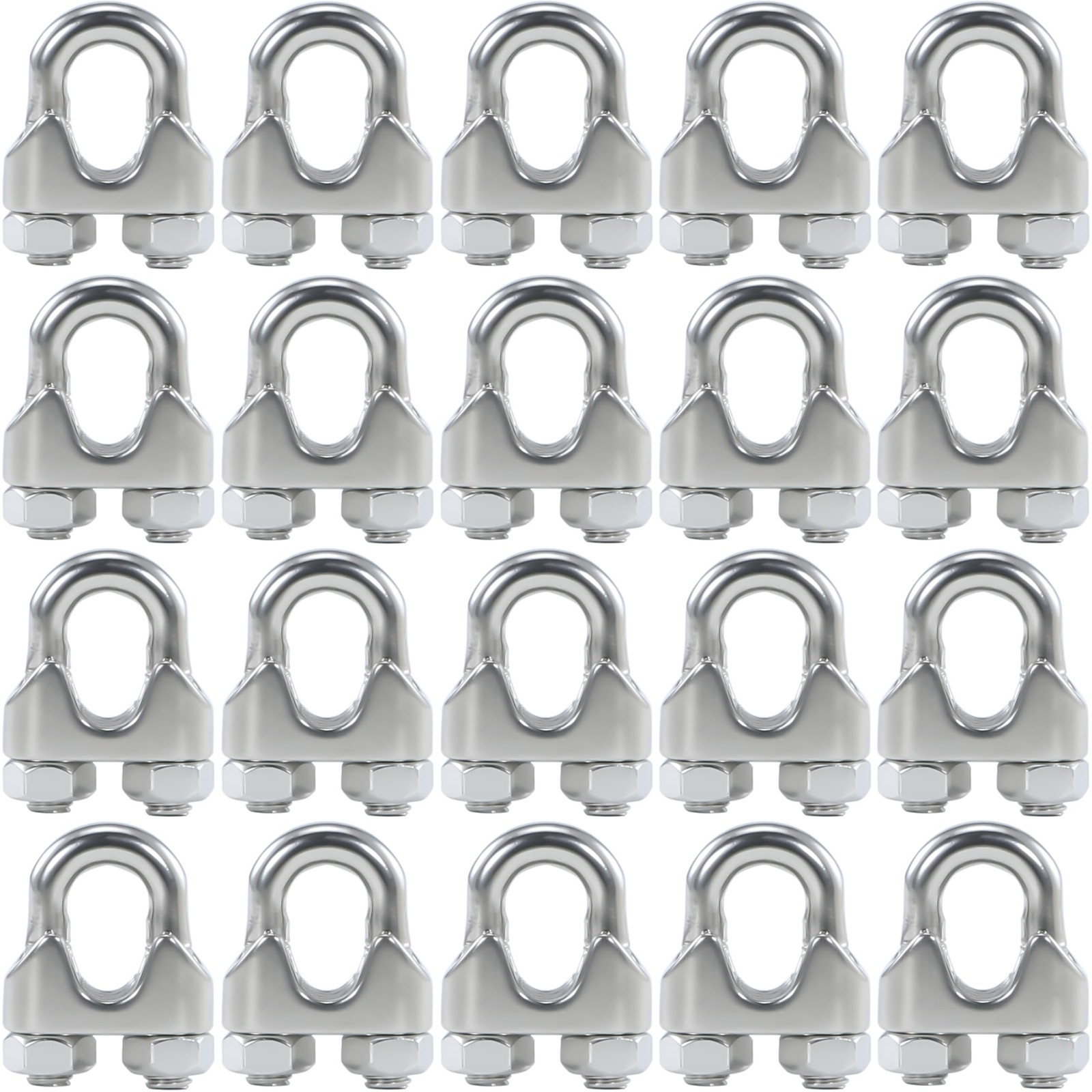 20PCS 3/16 to 1/4 Inches M5 Stainless Steel Wire Rope Cable Clip Clamp