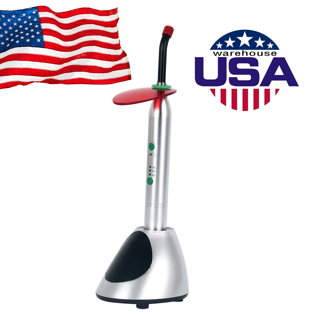 Dental LED Curing Light Cordless 1 Second Cure Light Lamp Metal Head 3Modes