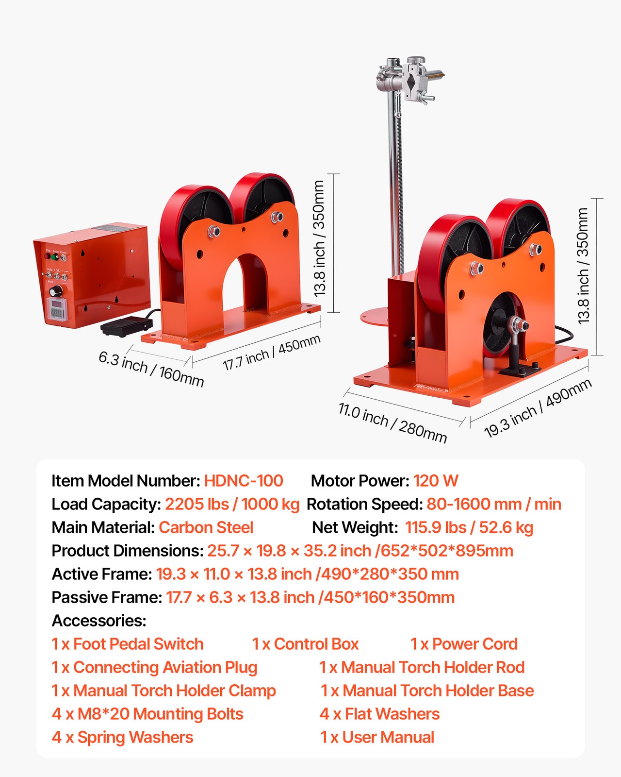 VEVOR Turning Rolls Linkage Roller 2205 lbs Capacity Welding Equipment Support