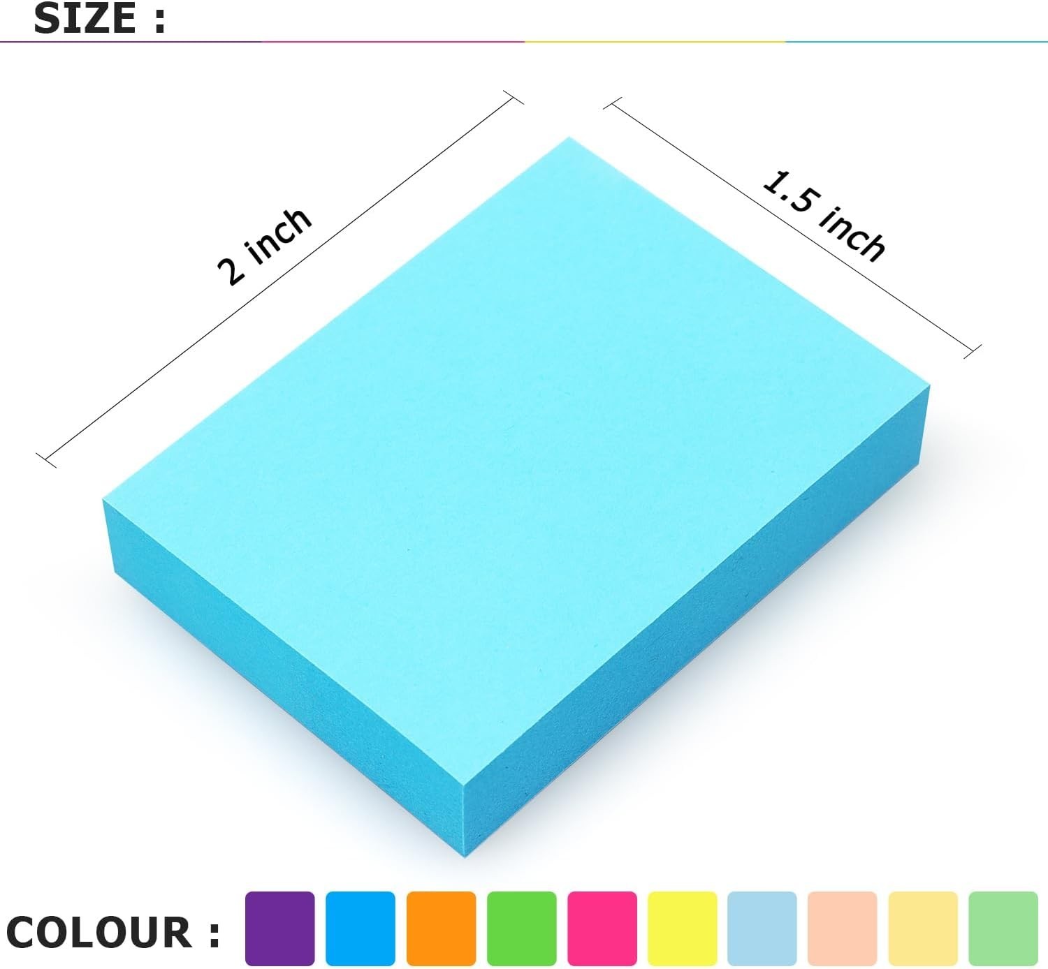 20 Pads Post It Notes 10 Colors 1.5 x 2 Inches Small Post It Notes 100 Sheets