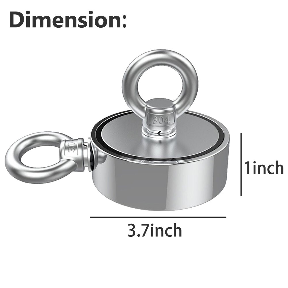 600- 2000 LBS Strong Fishing Magnet Kit Pull Force w/ 66ft Rope Carabiner Gloves
