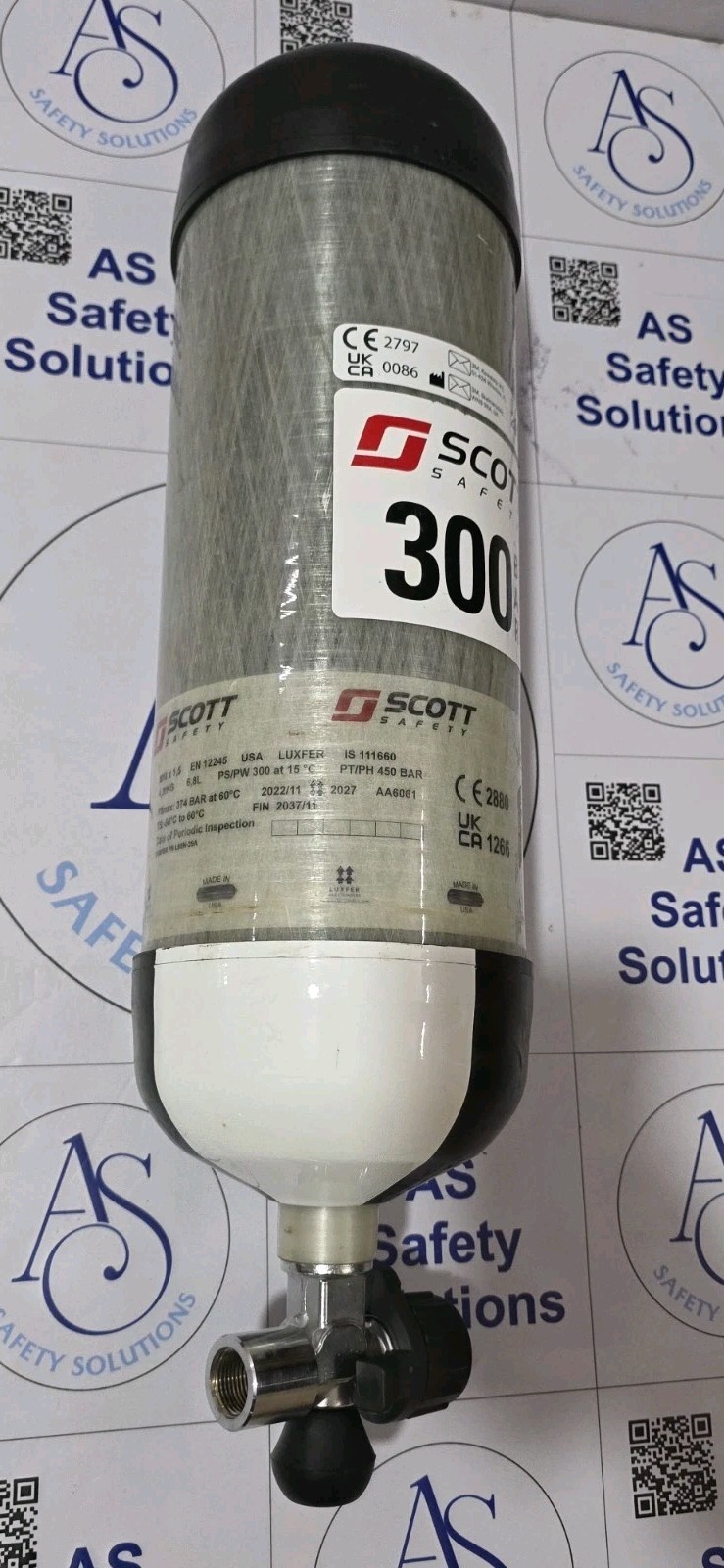 3m SCOTT SCBA SPARE CYLINDER 6.8LTR 300BAR 11/2023