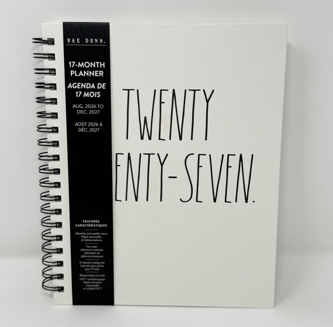 2026 2027 Planner RAE DUNN Spiral Hard Cover 17-Month 2027 Black White LARGE