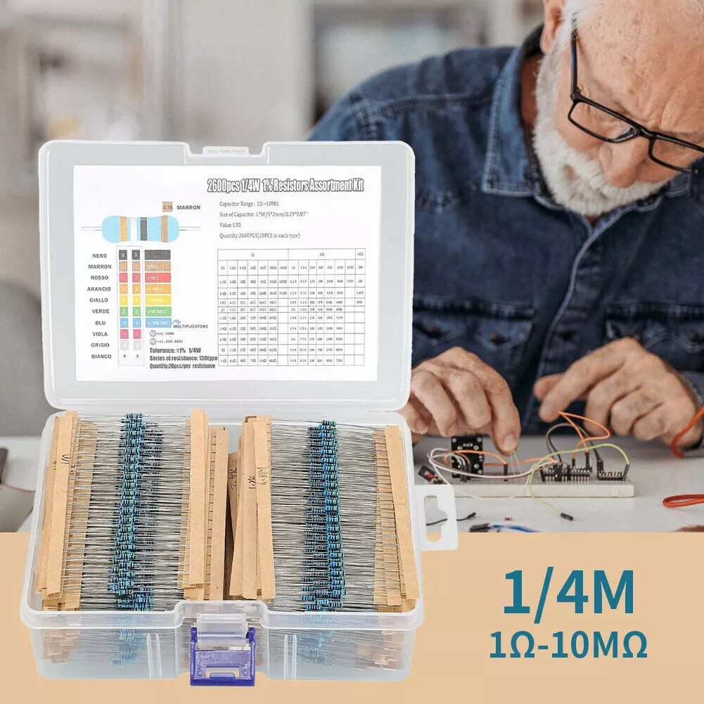 2600 Pcs 130 Values 1/4W 0.25W 1 ohm- 3M ohm Resistors Kit Assortment Set 1%