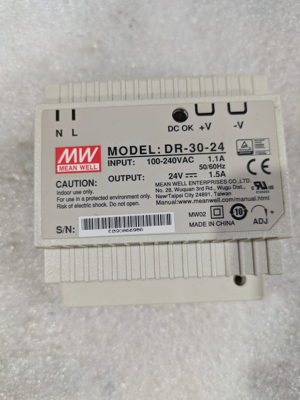 Mean Well DR-30-24 DIN Rail Power Supply 24V 1.5A 30W 100-240VAC Switching SMPS