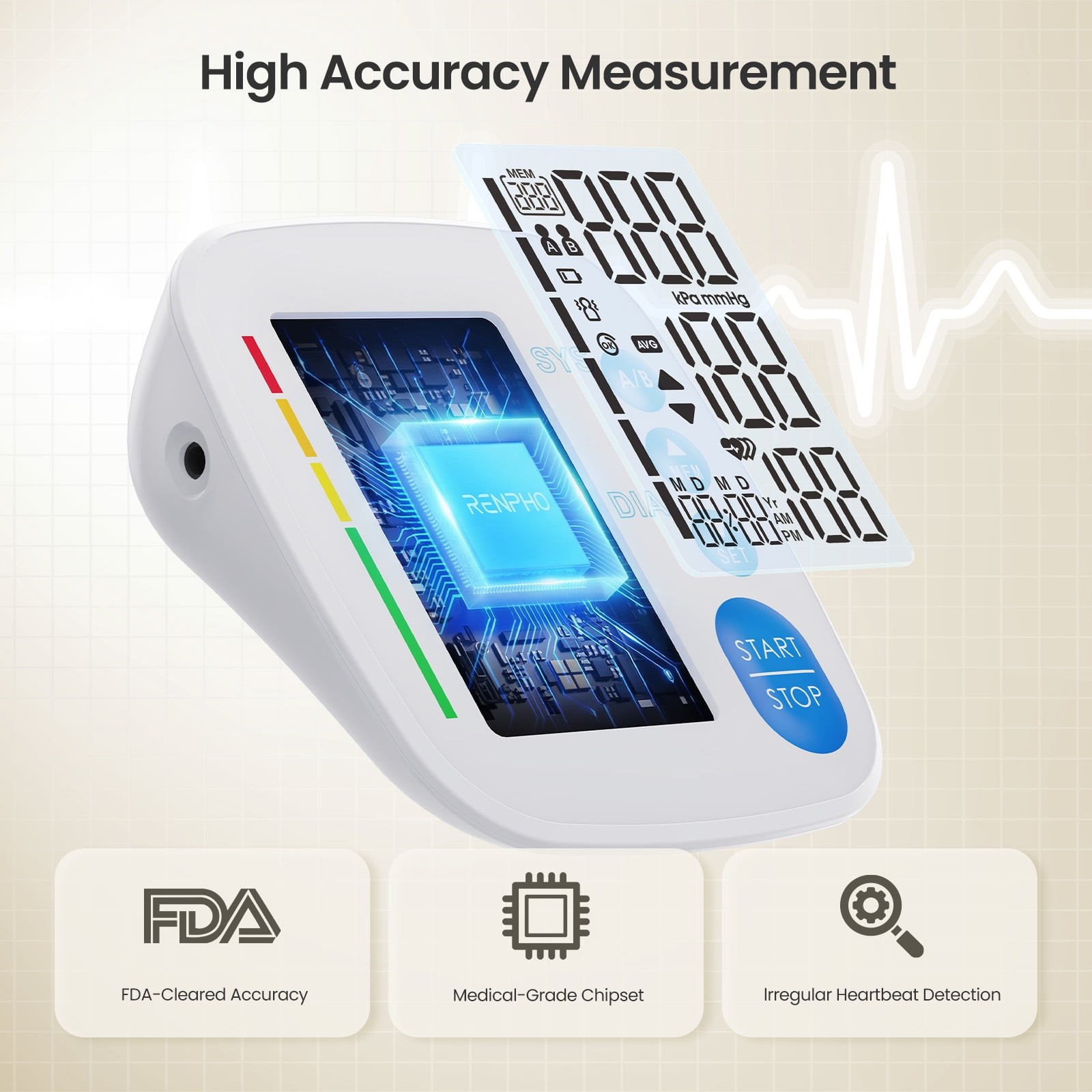 RENPHO LCD Blood Pressure Monitor Wrist Upper Arm Blood Pressure Machine, FSA