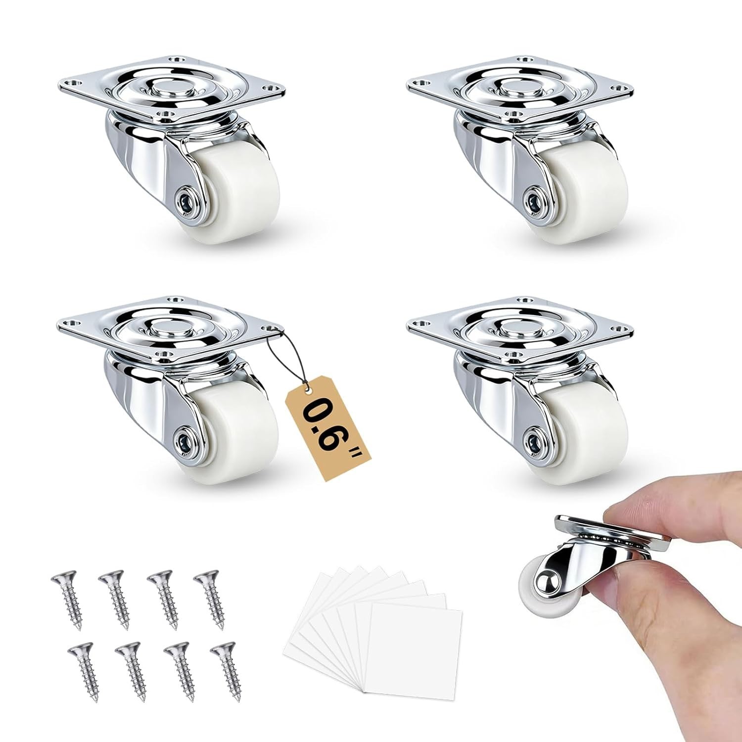 360° Swivel 0.6 Inch Casters White – Perfect for Light Furniture & DIY Projects