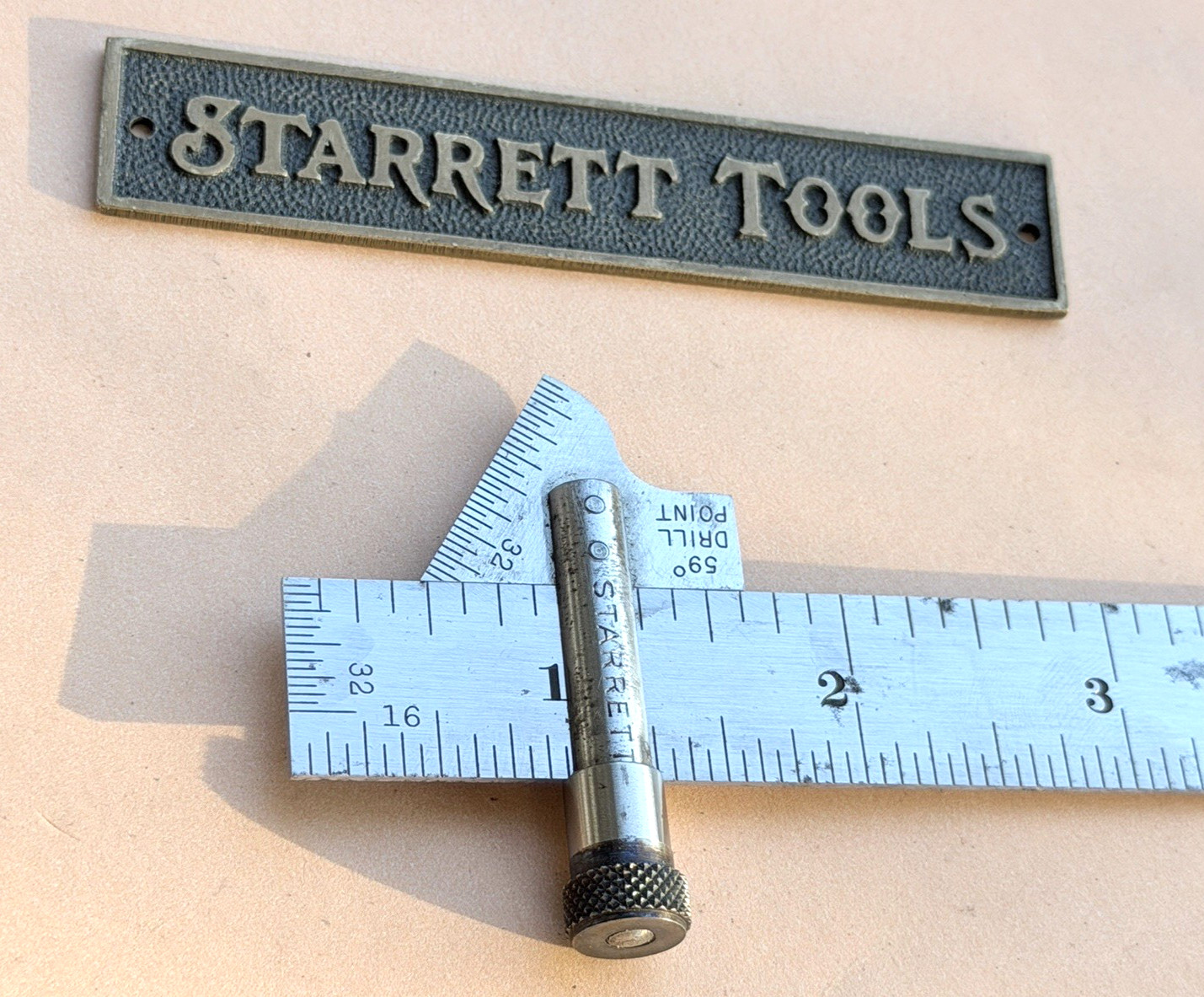 STARRETT No.22-C 59 Degree Drill Point Gage W/No. 603R Tempered Steel Rule. USA