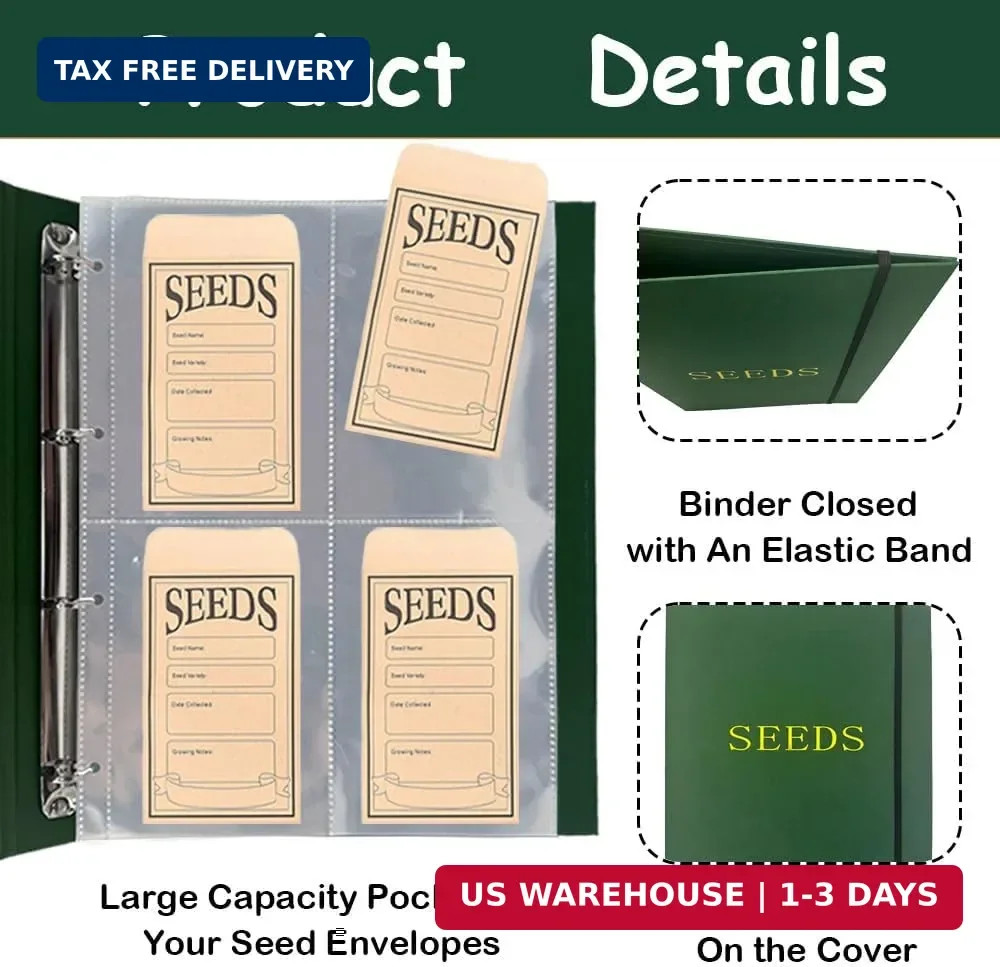 Extra Large Seed Storage Organizer Binder,3 Ring Seed Packet Organizer with 200