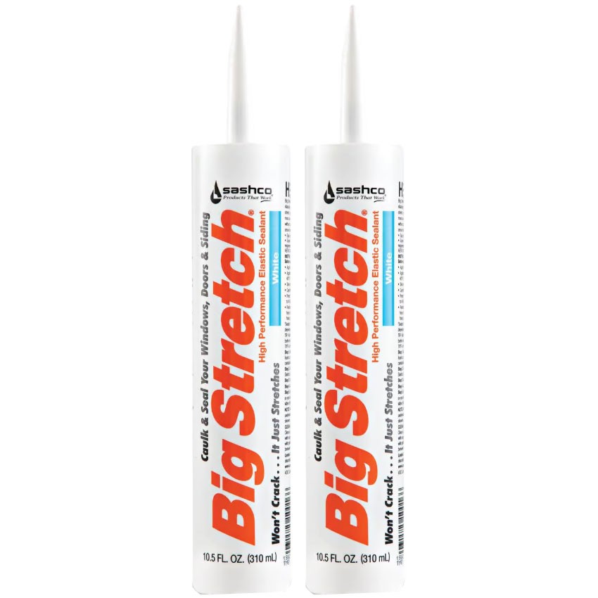 Sashco 10016 10.5oz Big Stretch Weatherproof Seal Caulk – White – 2 Pack