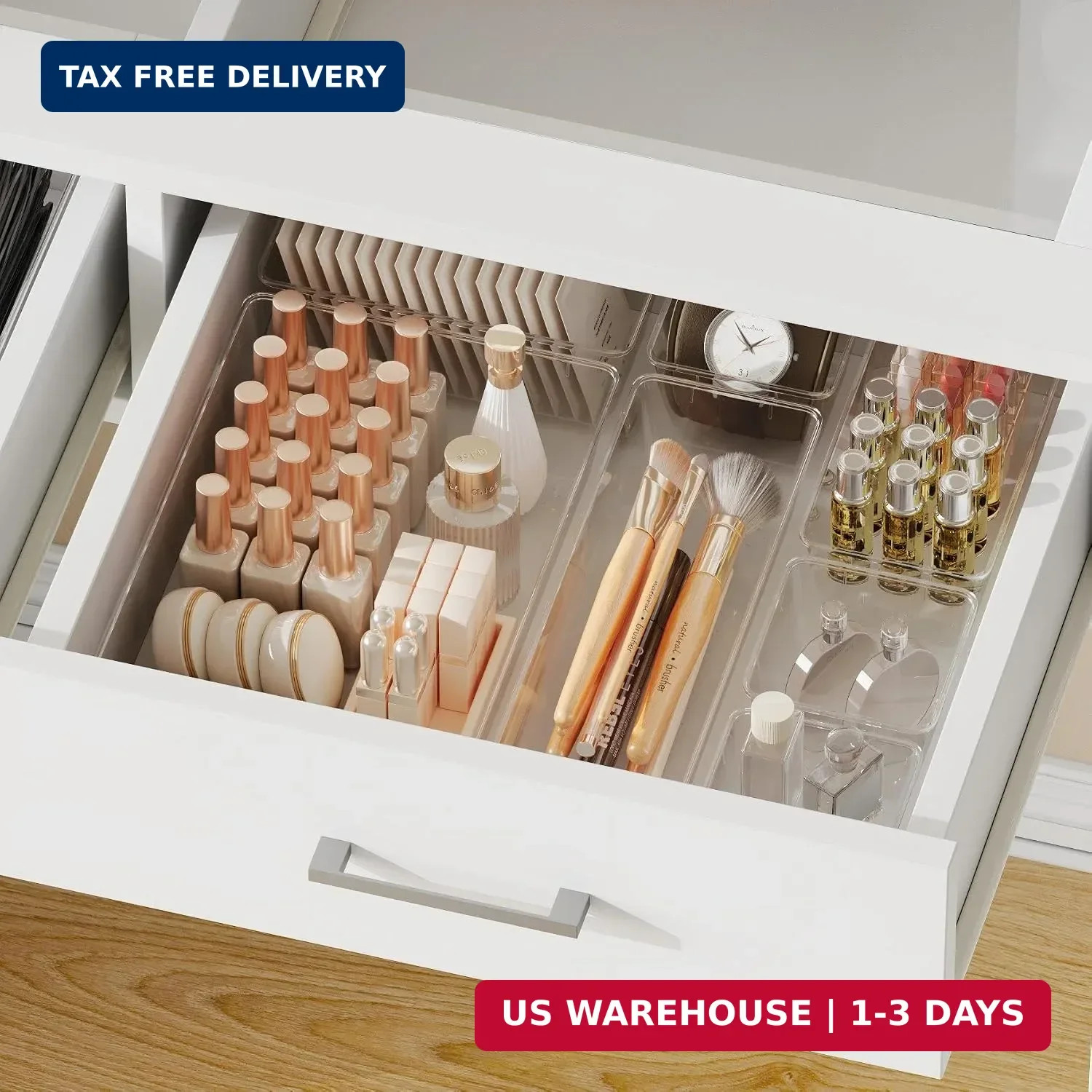 Yanosaku 25 PCS Clear Plastic Drawer Organizer Set, 4 Sizes Vanity Organizers, D