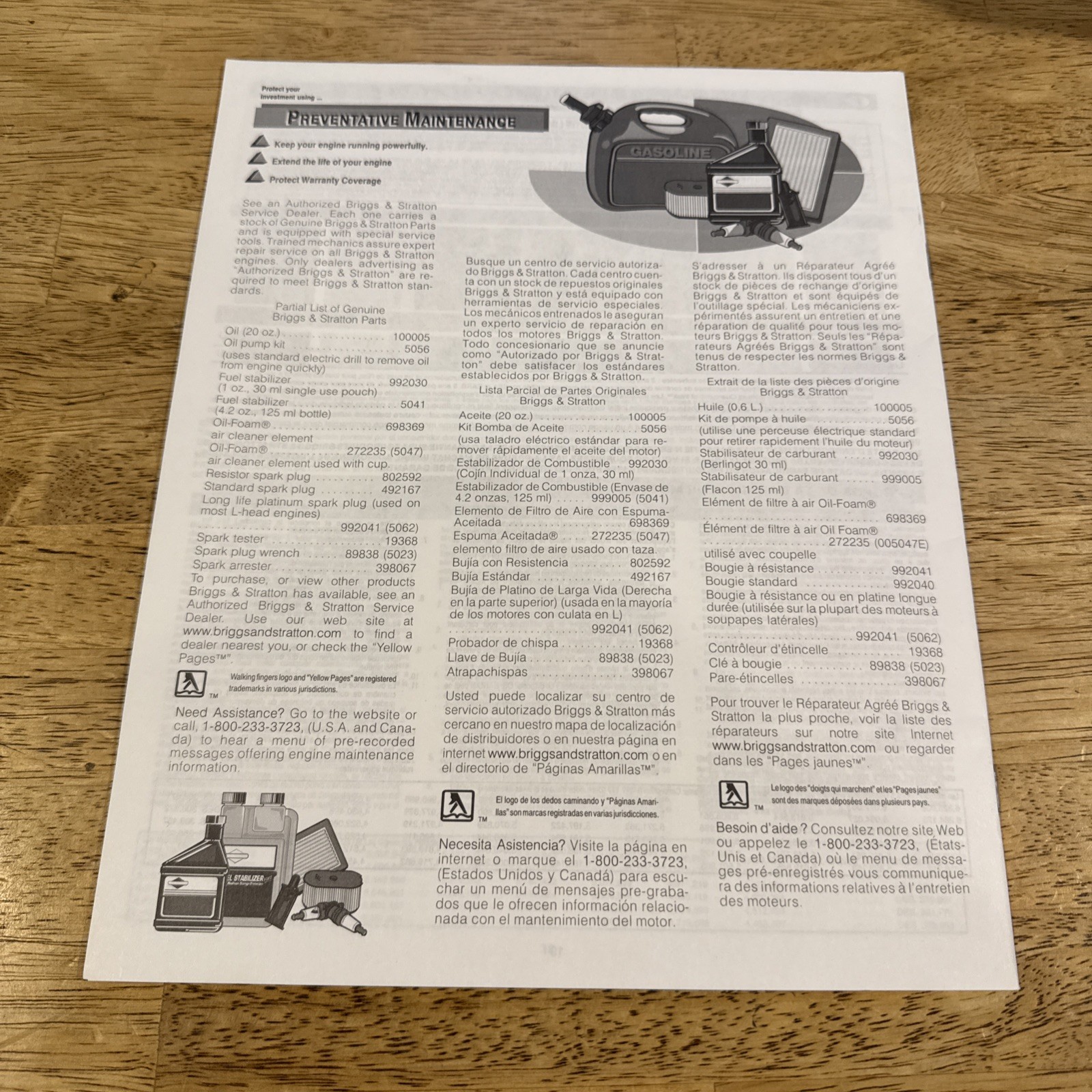 Briggs & Stratton Engines Model 90000 Model 100000 Operating/Maintenance