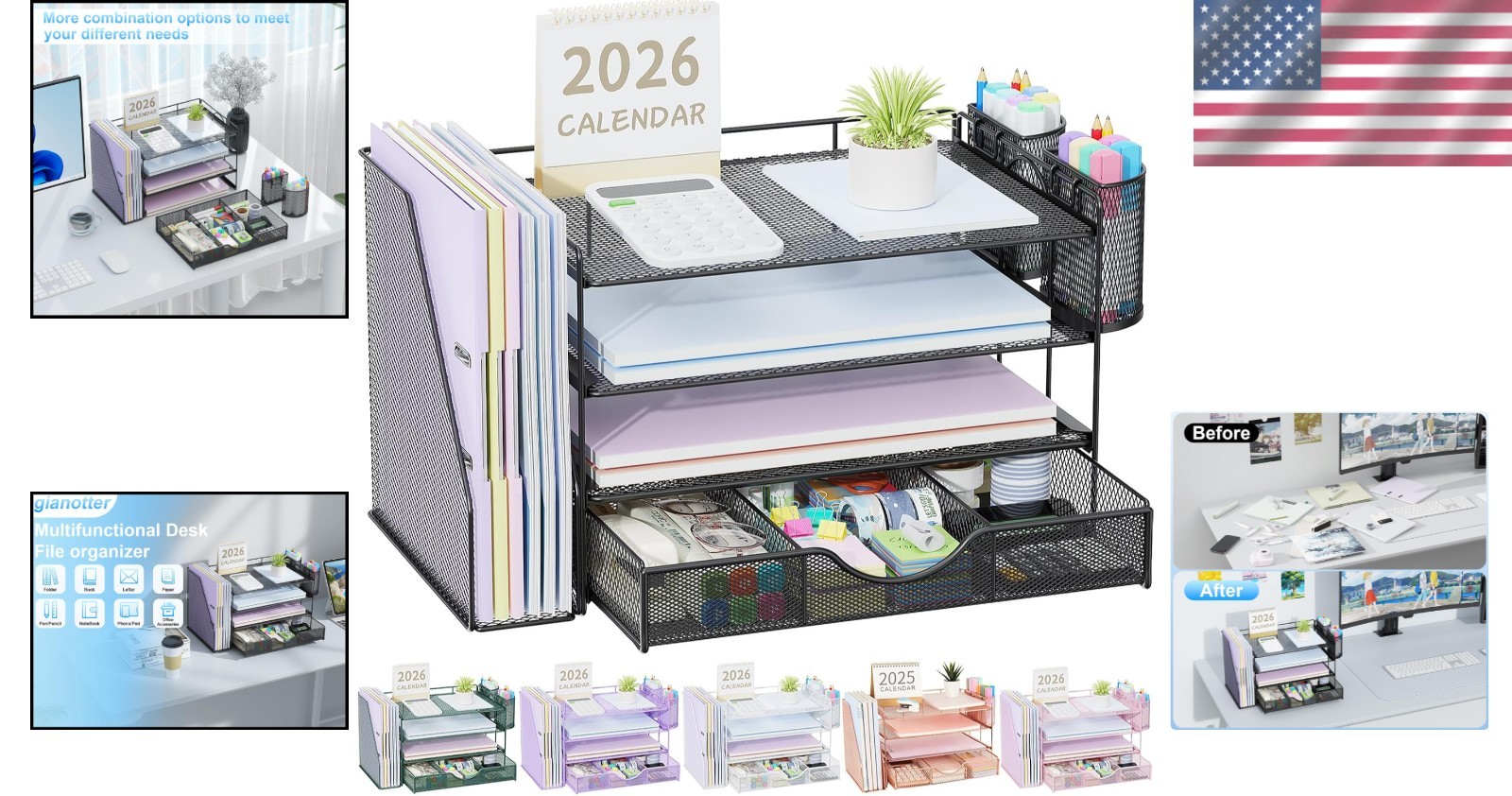 Rust-Resistant Modern Desk Organizer with Drawer & Pen Holders – Compact Size