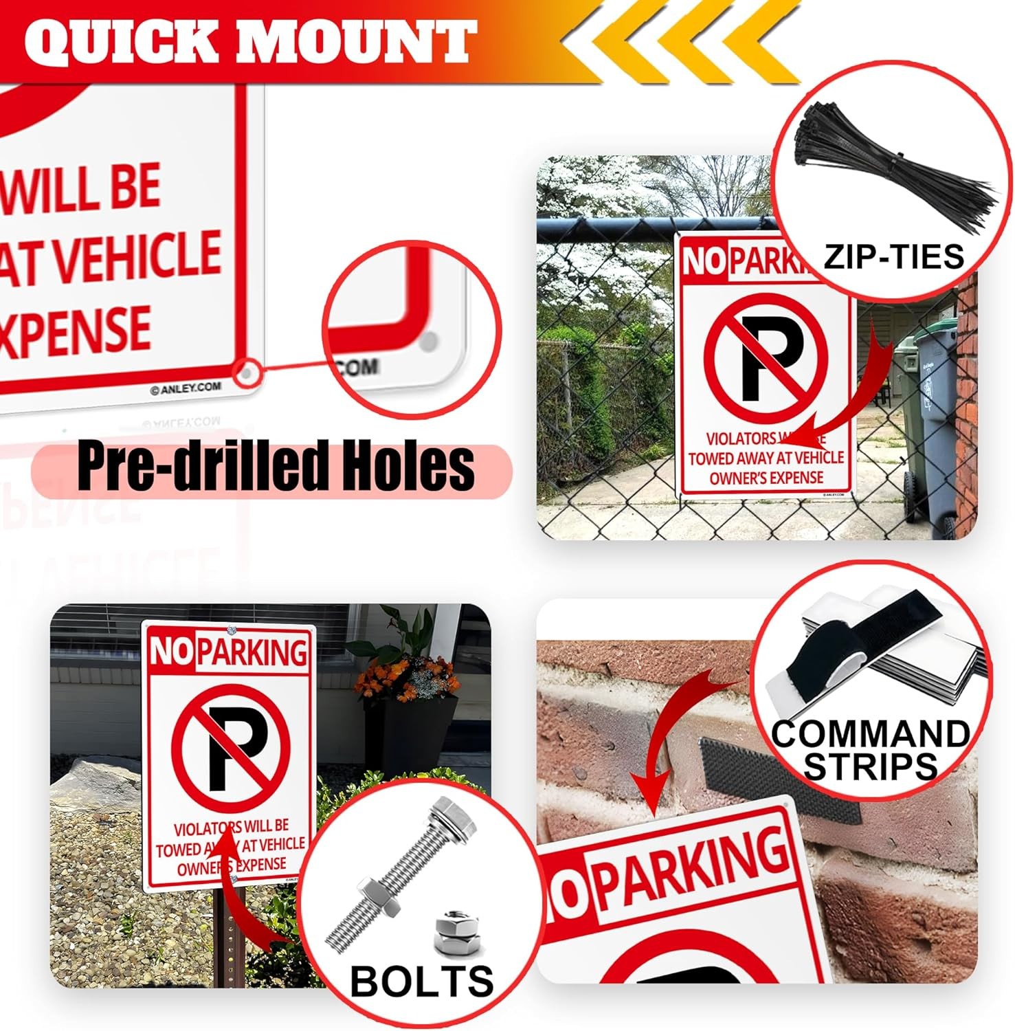 Anley No Parking Sign Rust-Free Weatherproof Aluminum Warning Sign 14×10 In